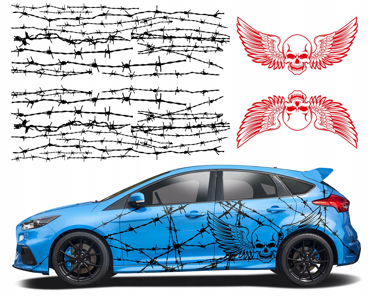 2x Nálepka Grafika na auto Maska Lebka S Krídlami Skull Drut 94x700