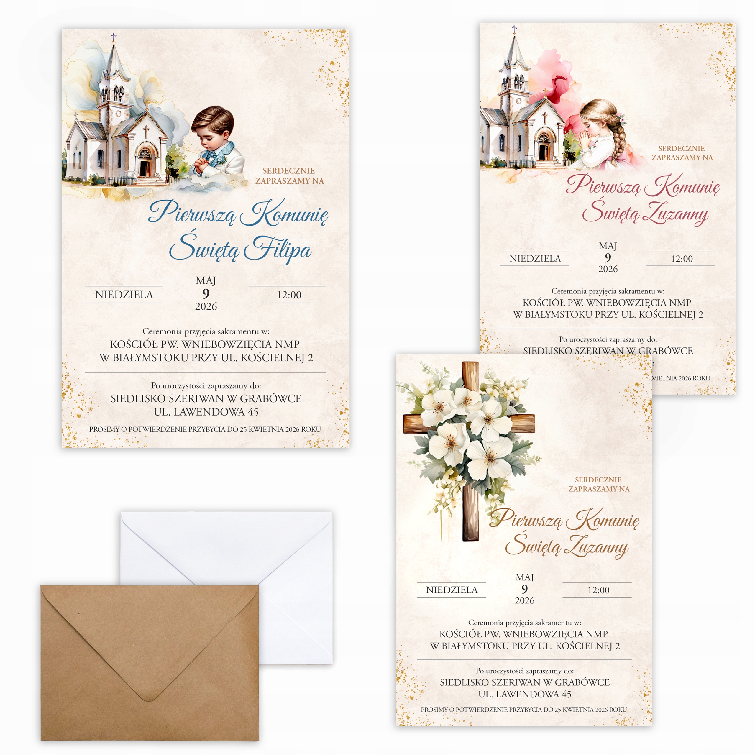 ZAPROSZENIA NA PIERWSZĄ KOMUNIĘ PERSONALIZOWANE + KOPERTA GRATIS