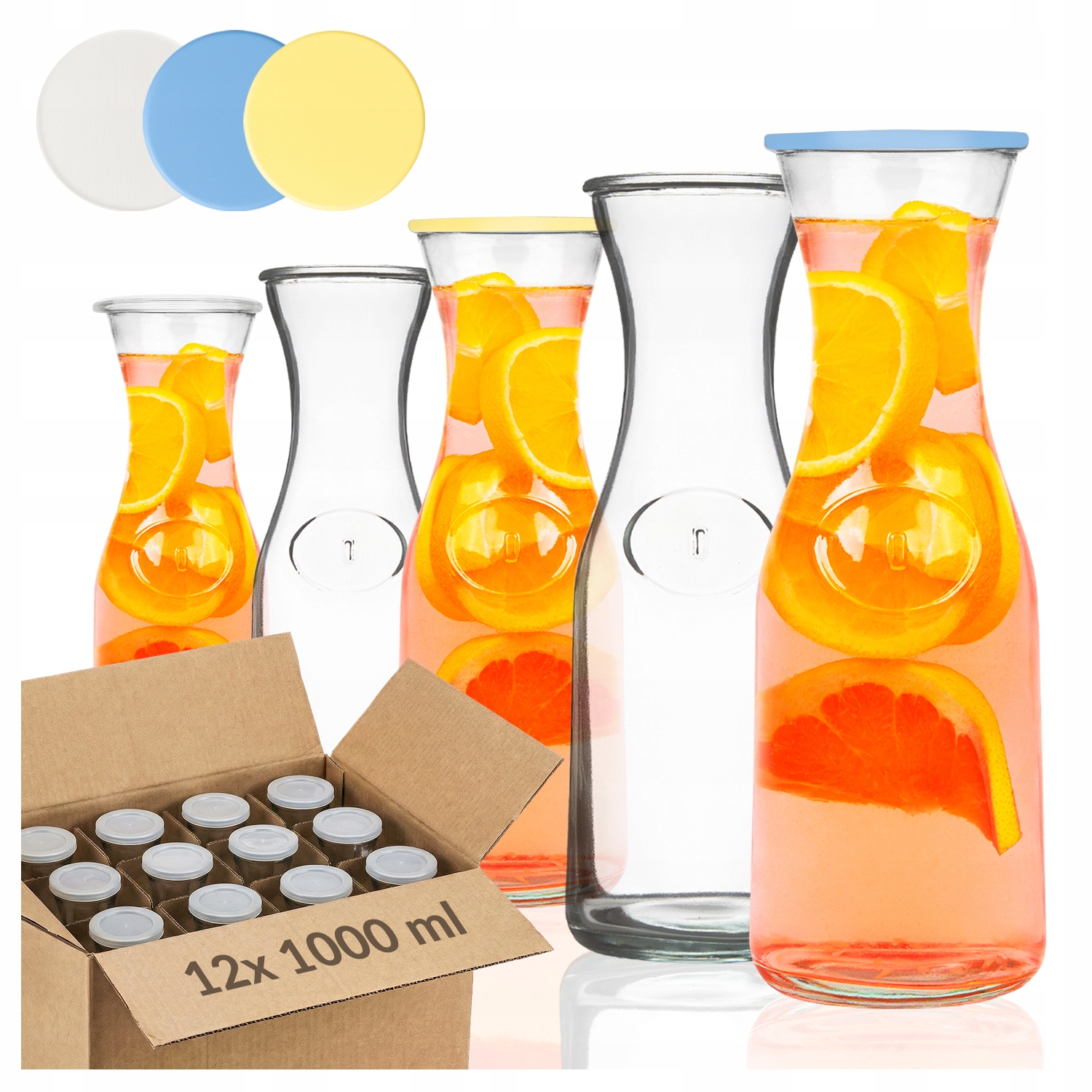 12 x Karafa na Vodu 1L 1000 ml Skleněné Karafy na vodu šťáva limonáda Karton