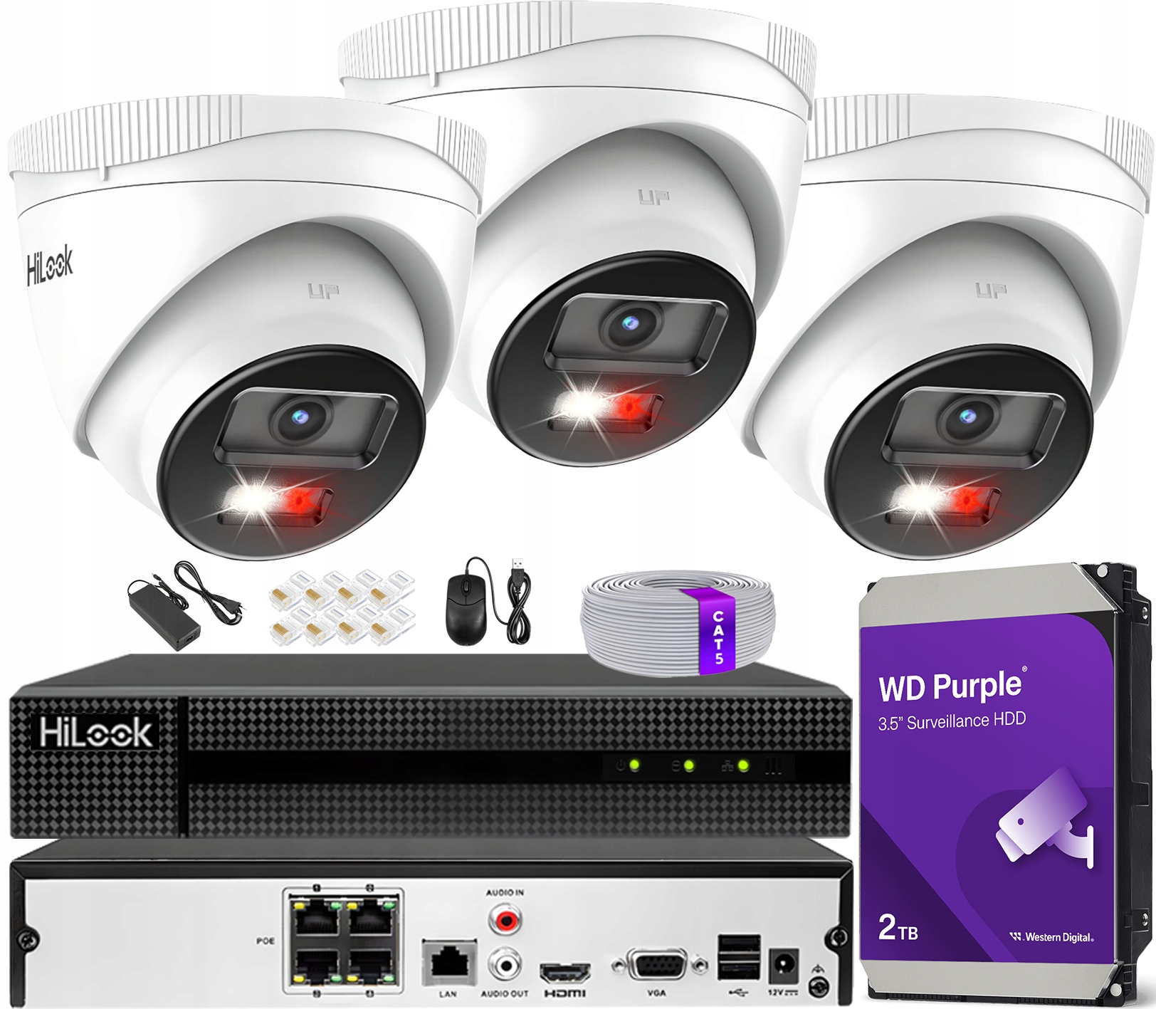 Sada na monitorovanie Ip 3 kamier 6Mpx IPCAM-T6-30DL HiLook Záznamník 4CH