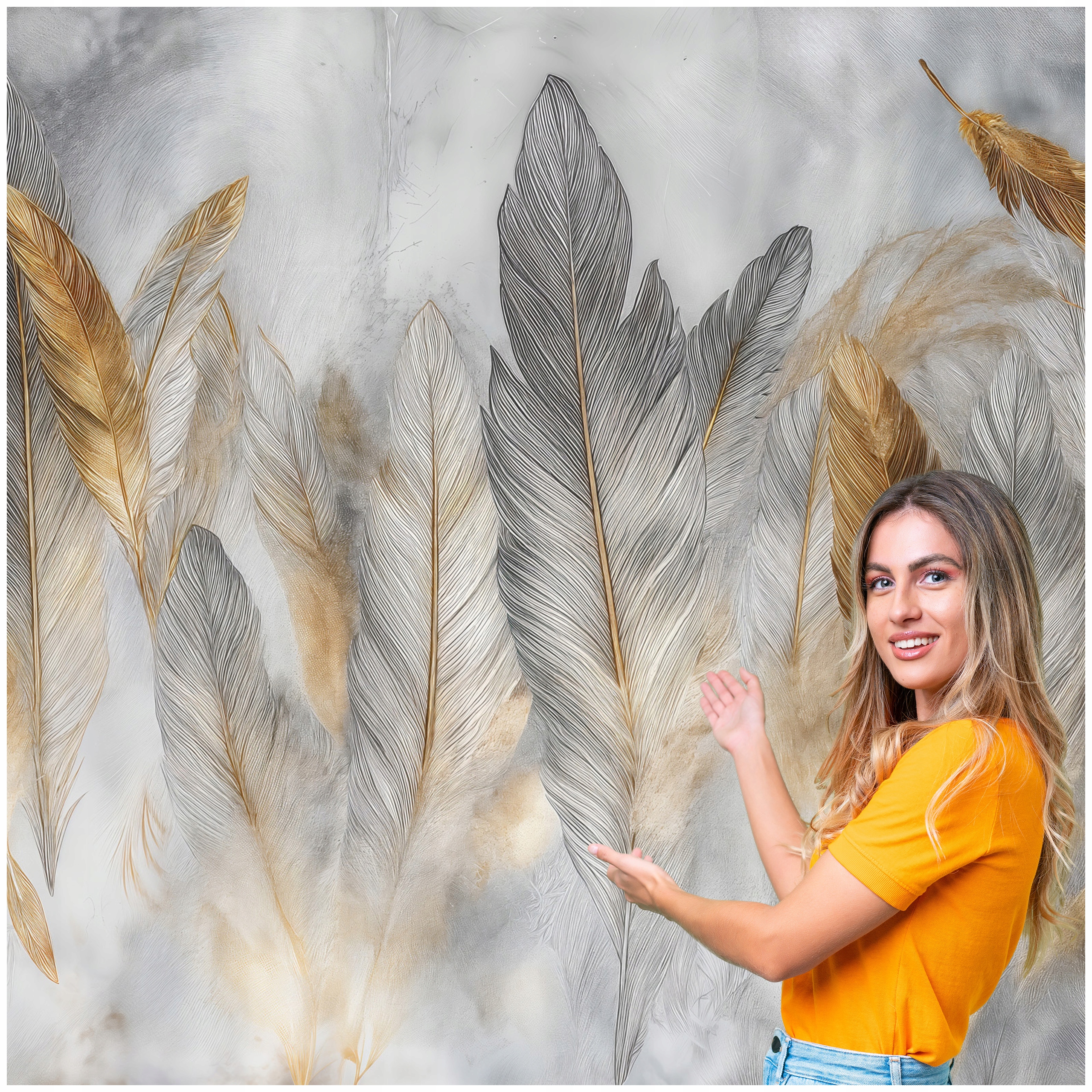 3D fototapeta Salon Spálňa Perie Abstrakcia Boho Glamour 294x260 PAB04W