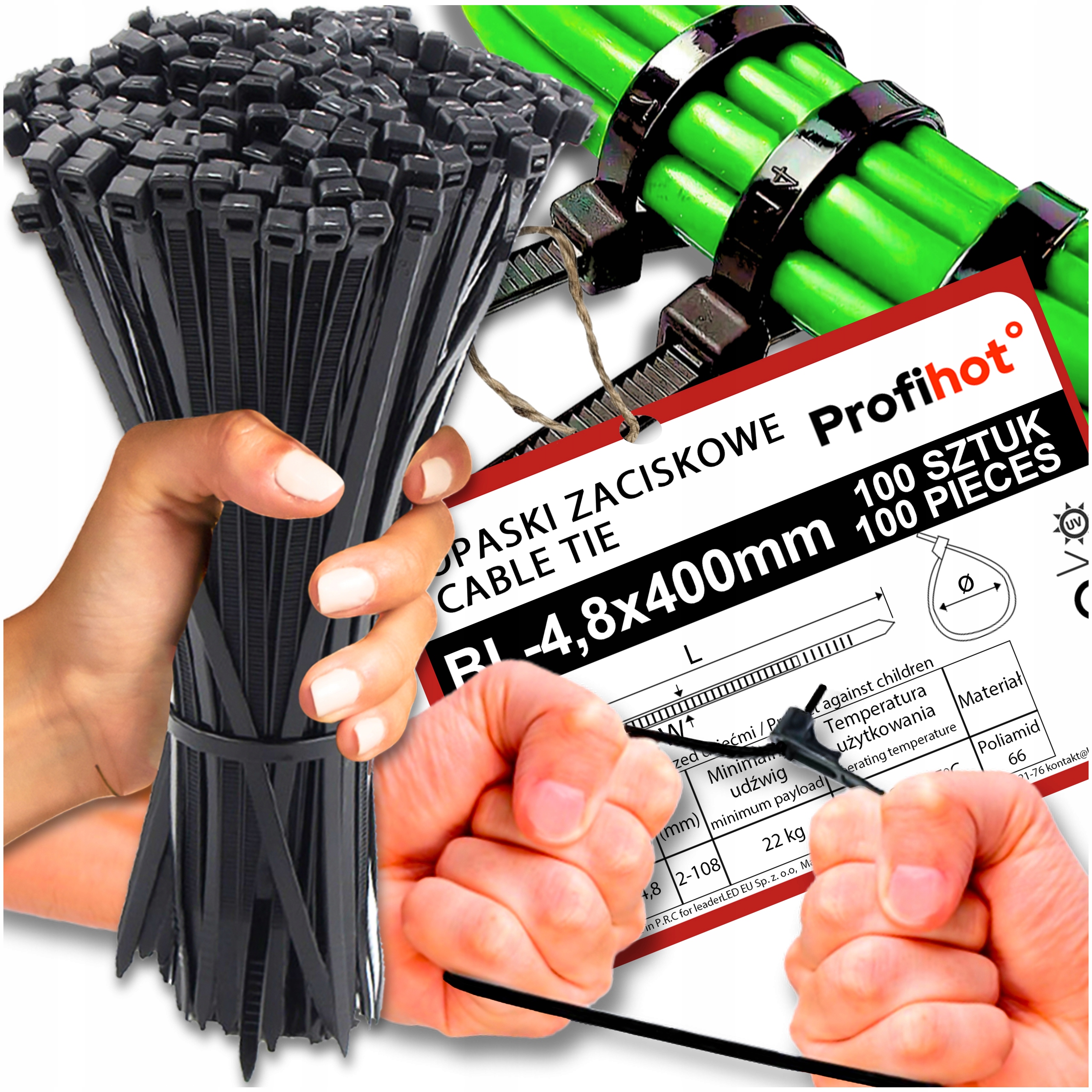 Stahovací Pásky Odolné Silné Černé Uv 4,8 x 400 x 1000