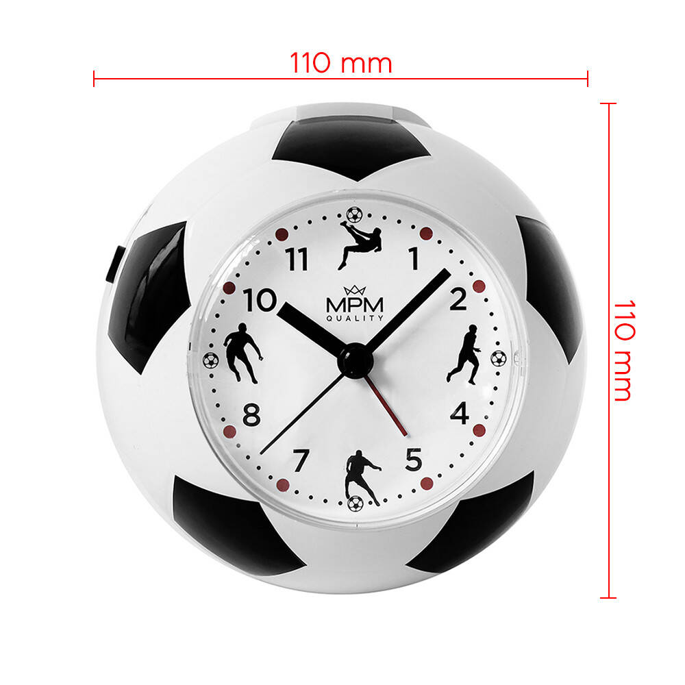 BUDZIK DZIECIĘCY W KSZTAŁCIE PIŁKI MPM C01.4371.A DZWONEK MELODIA Kolor biały czarny