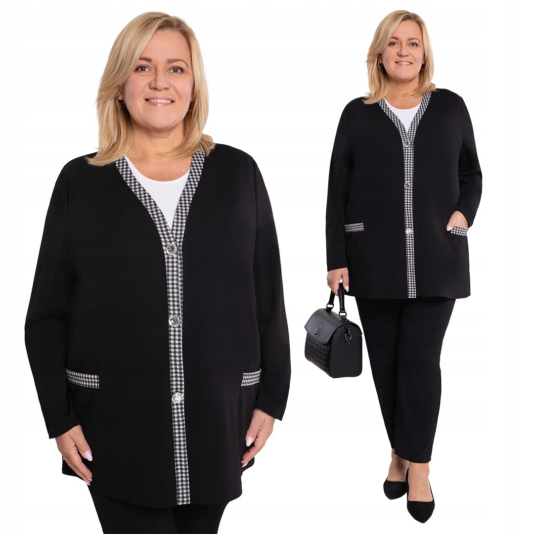 Černý stříbrný kostkovaný kardigan 60