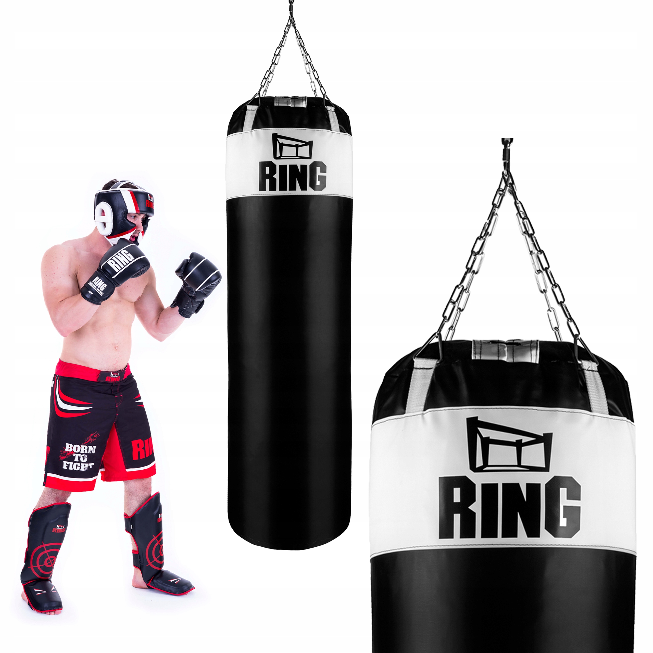 Worek Bokserski Treningowy Do Boksu Pełny Biały Kolos 150×45 cm 50 kg Ring