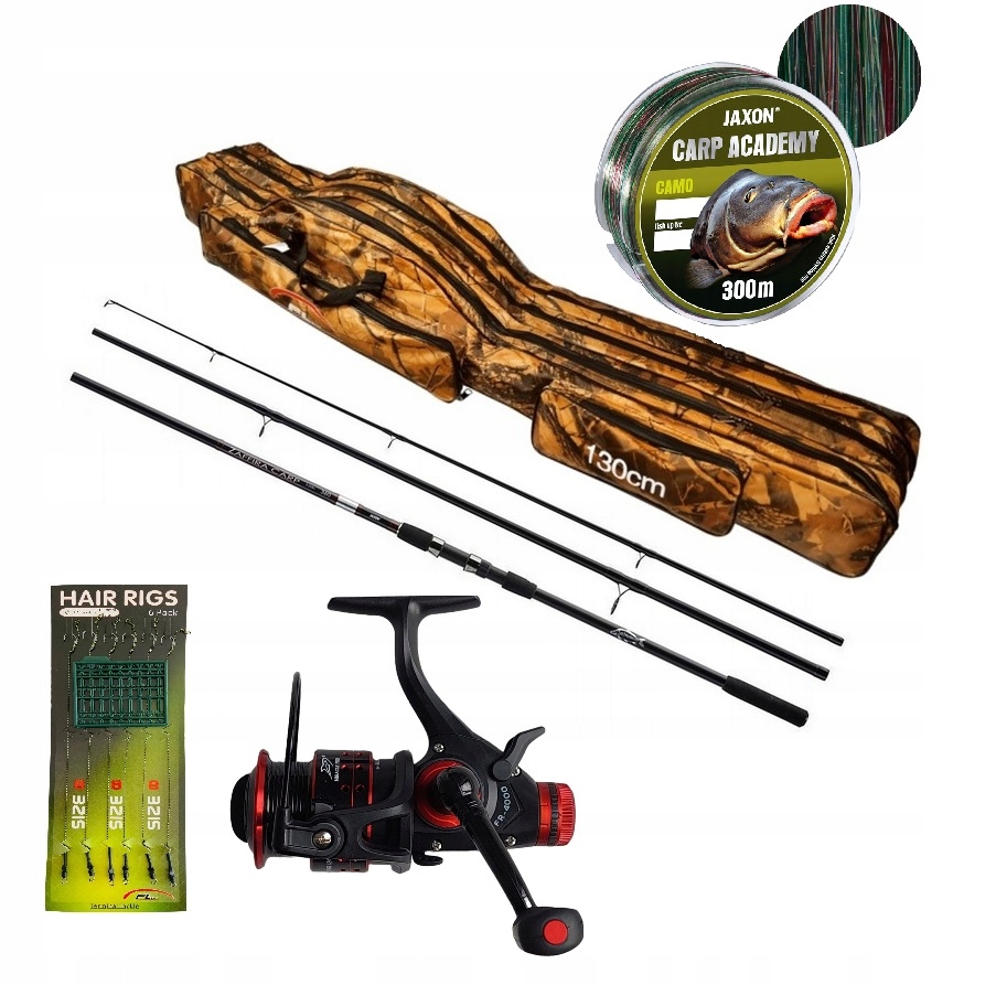 Zestaw Karpiowy Jaxon Wędka 3,3m Kołowrotek Pokrowiec Żyłka 300m Przypony