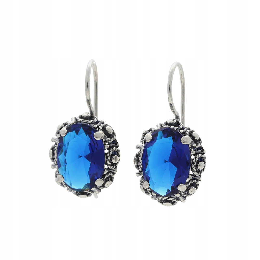 Náušnice oválné s modrou zirkonií stříbro