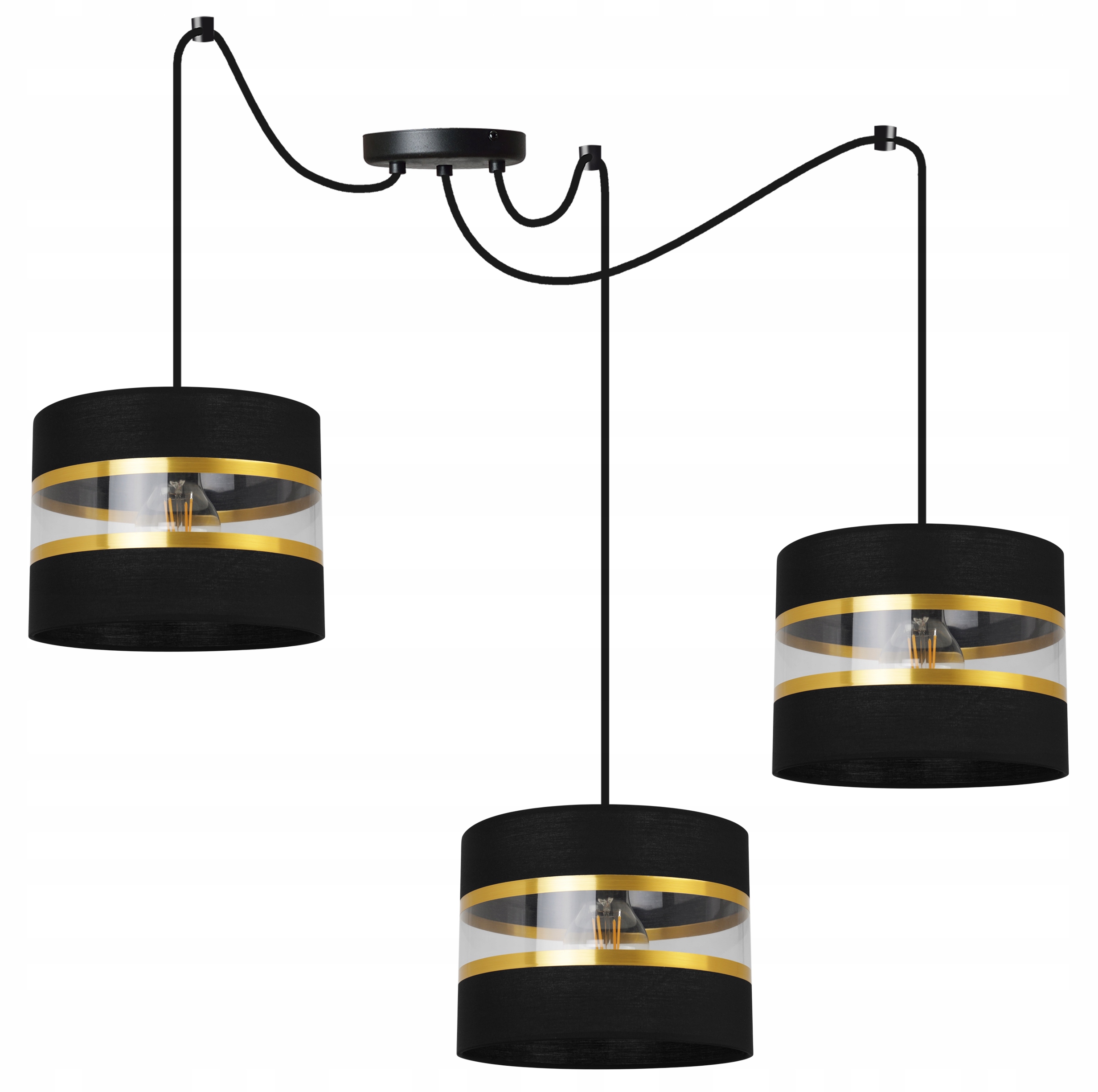 Závesná Stropná Lampa Pavúk Trojitý Glamour Luster Čierne Tienidlo