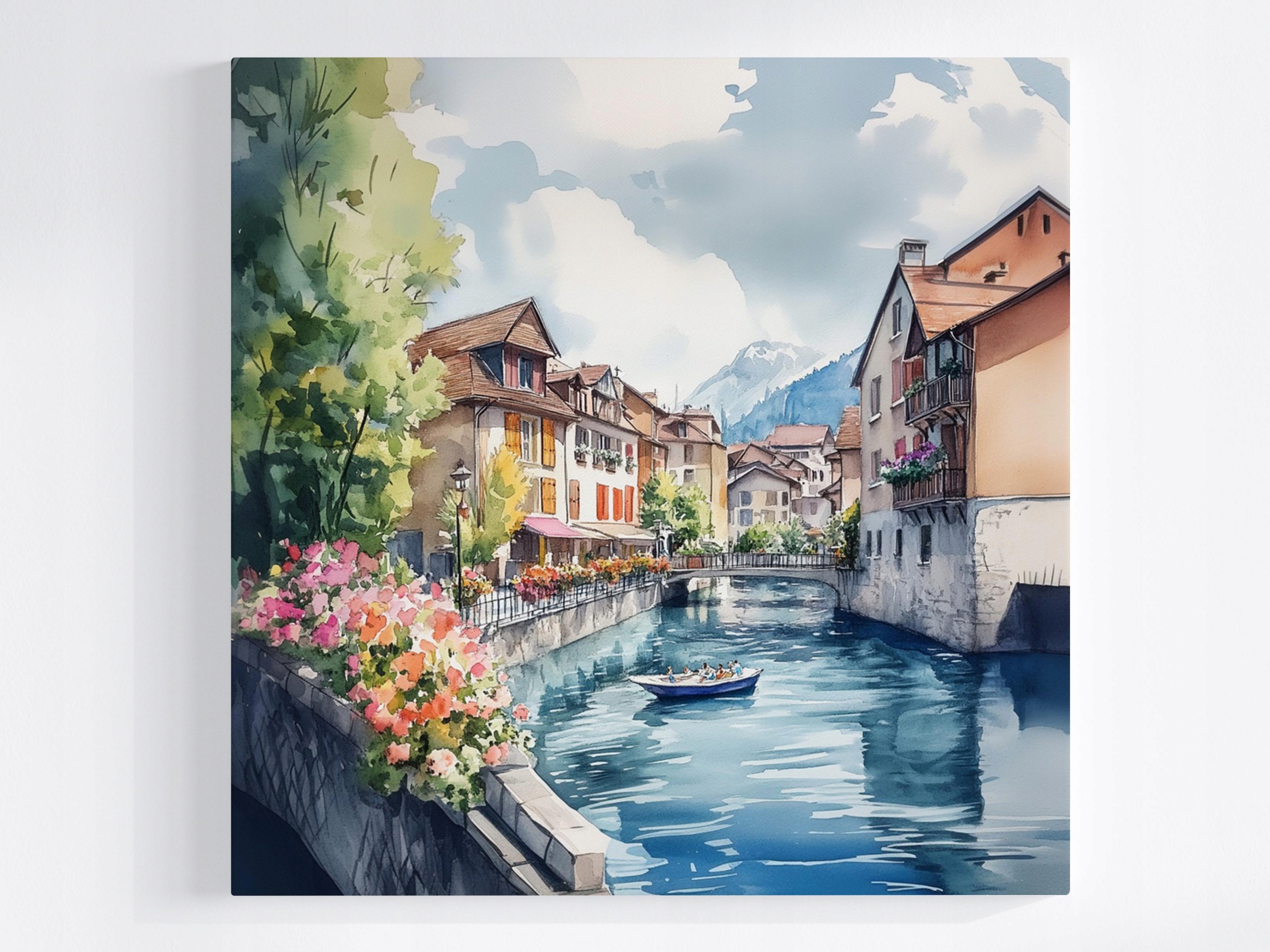 Obraz Na Plátně Canvas Městečko Francie Staré Kanály Hory Alpy 80x80