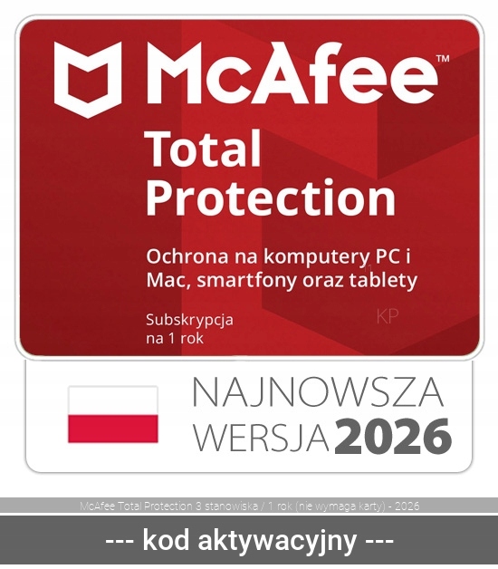 McAfee Antywirus McAfee Total Protection 2026 3 st. / 12 miesięcy ESD