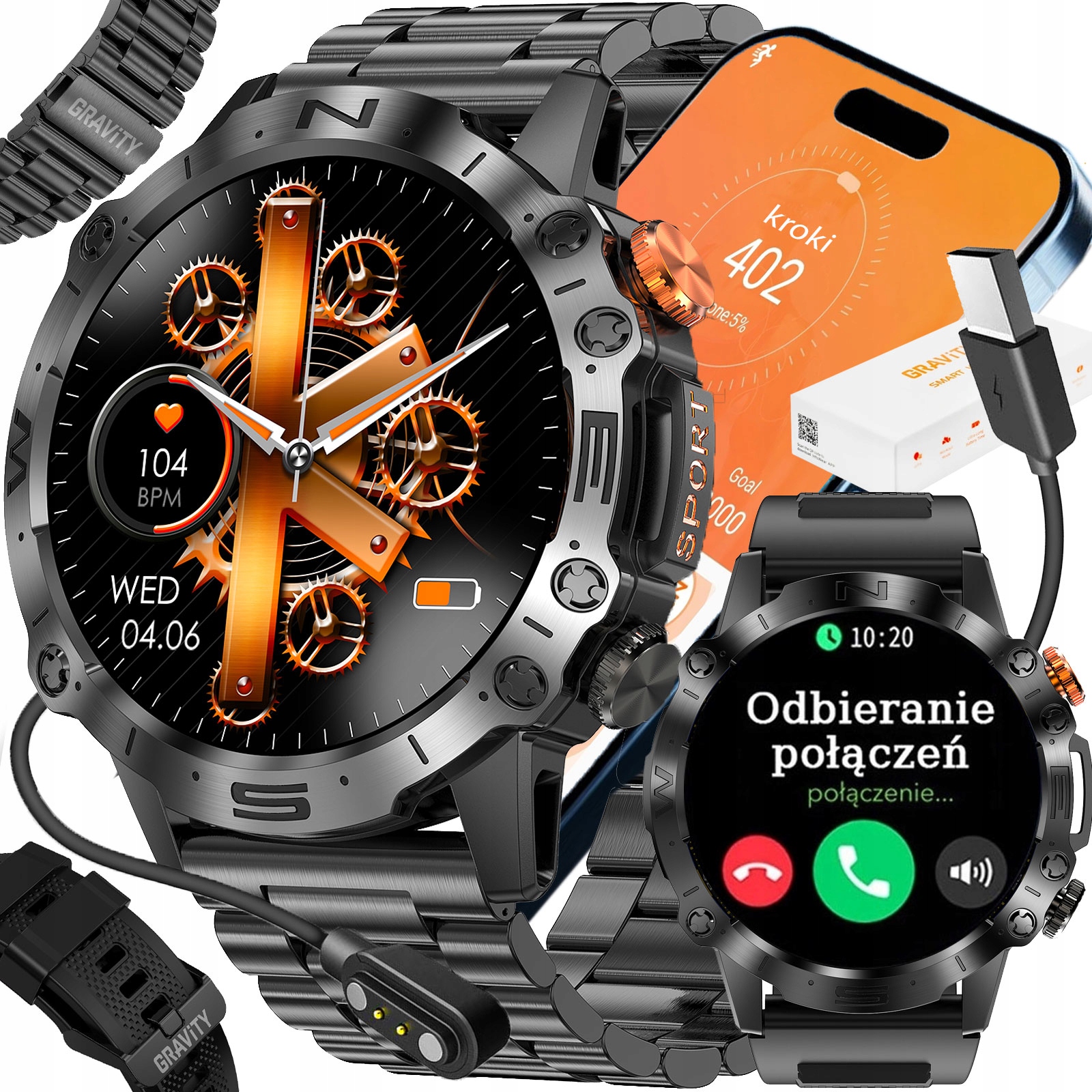 Pánské hodinky Chytré Hodinky Gravity s Voláním, multifunkční, baterie 360mAh
