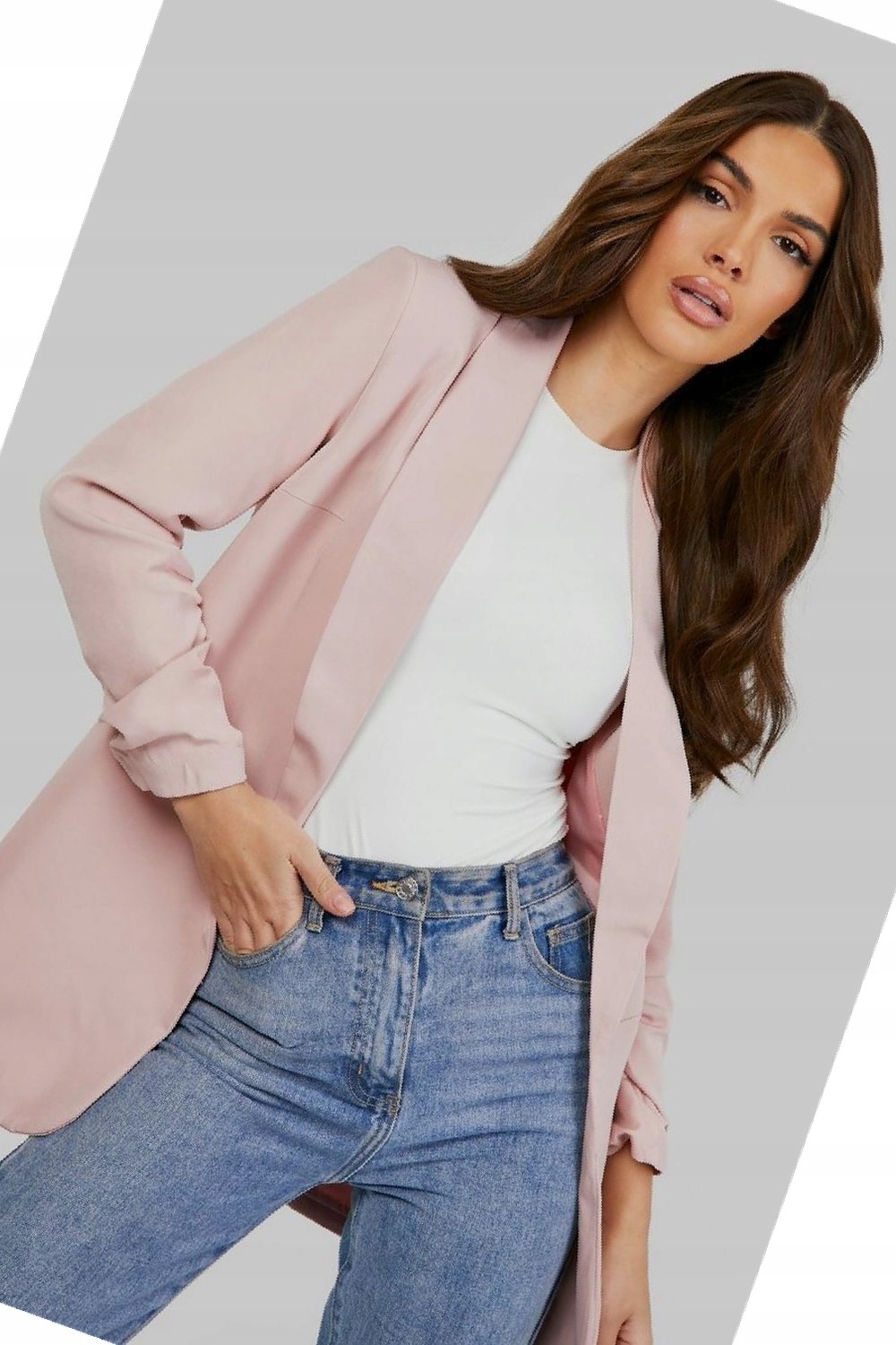 Sako s nařaseným rukávem Dusty Pink bez zapínání Boohoo Denní L