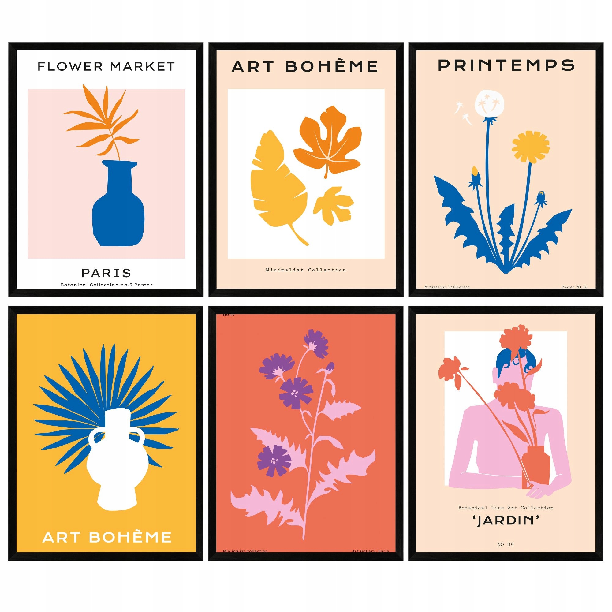 Sada šiestich plagátov v rôznych vzoroch 30 x 40 cm, Rámček Čierny