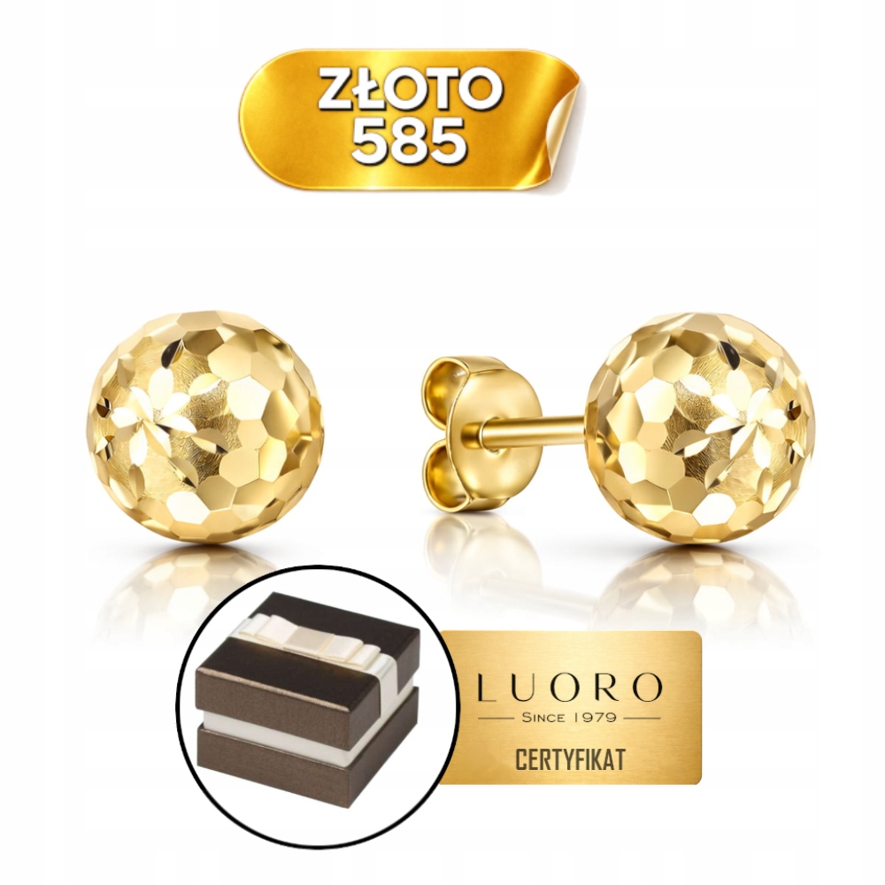 Náušnice Zlaté 585 14K Kuličky 7MM Party S Květinou 7MM Krabička Dárek