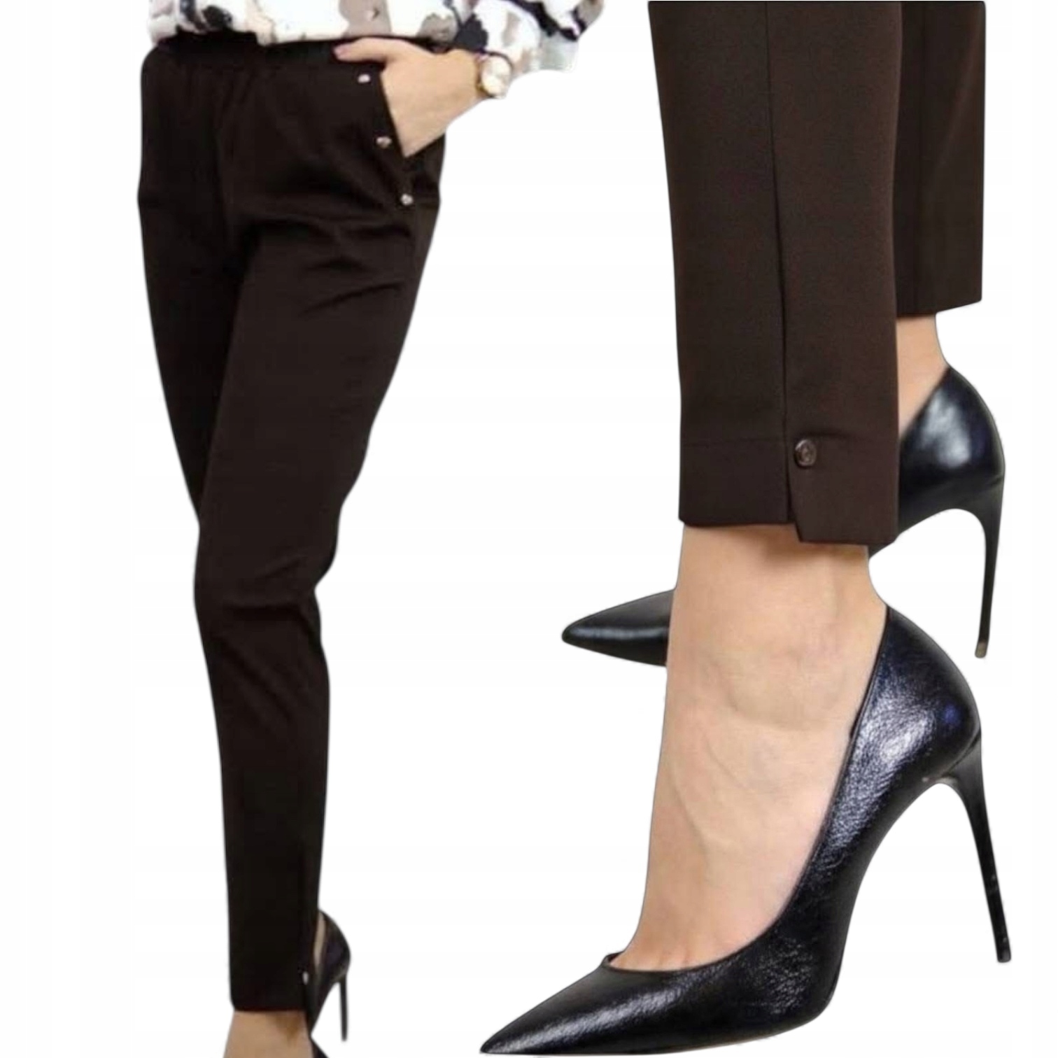 Elegantní čokoládové kalhoty Plus Size, velikost 44