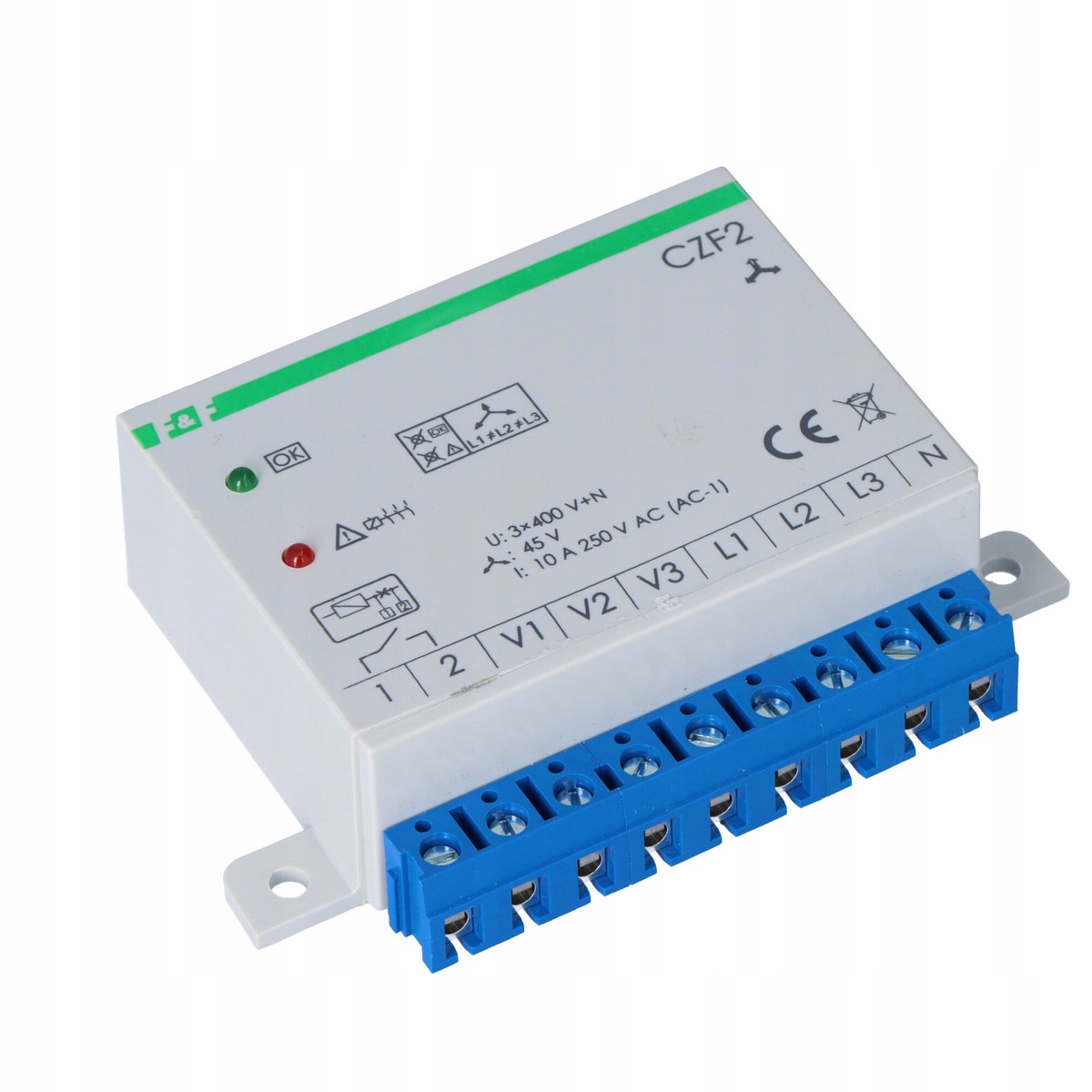 Snímač výpadku fáze s kontrolou kontaktů stykačů CZF2 kontakty: 1Z, I=10A, při
