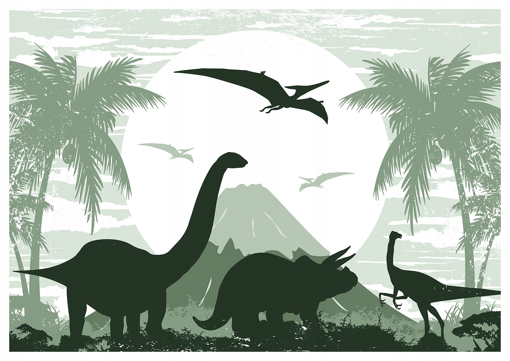 Fototapeta Dinosauři Jurský park vinyl 416x254 palmy Slunce sopka lepidlo