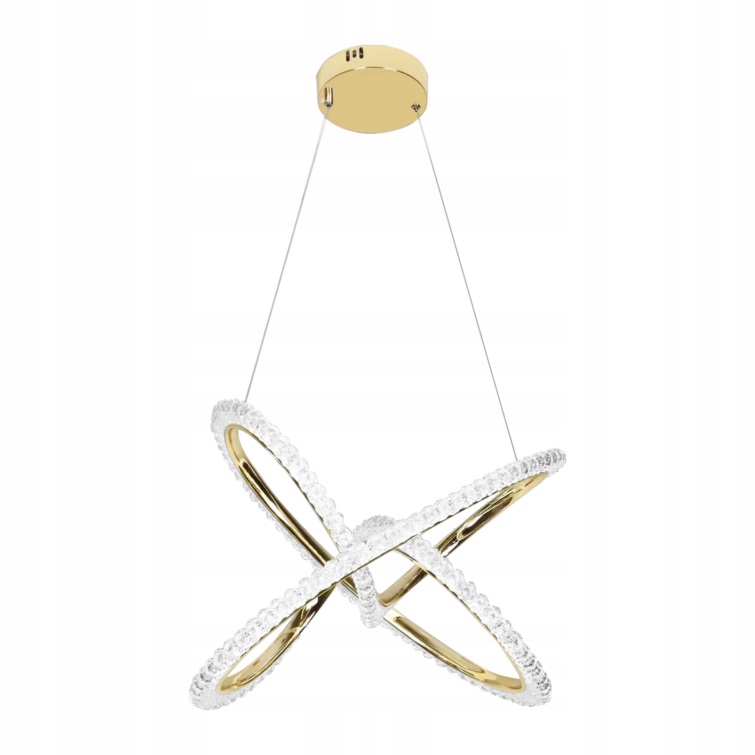 Lampa Wisząca Led Designerska Kryształowa Złota Przeplatana Geometryczna