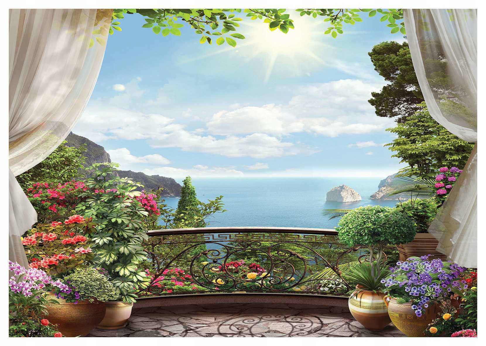 Fototapeta Balkón More Tropické Kvety Relax Vinylová 208x146 lepidlo