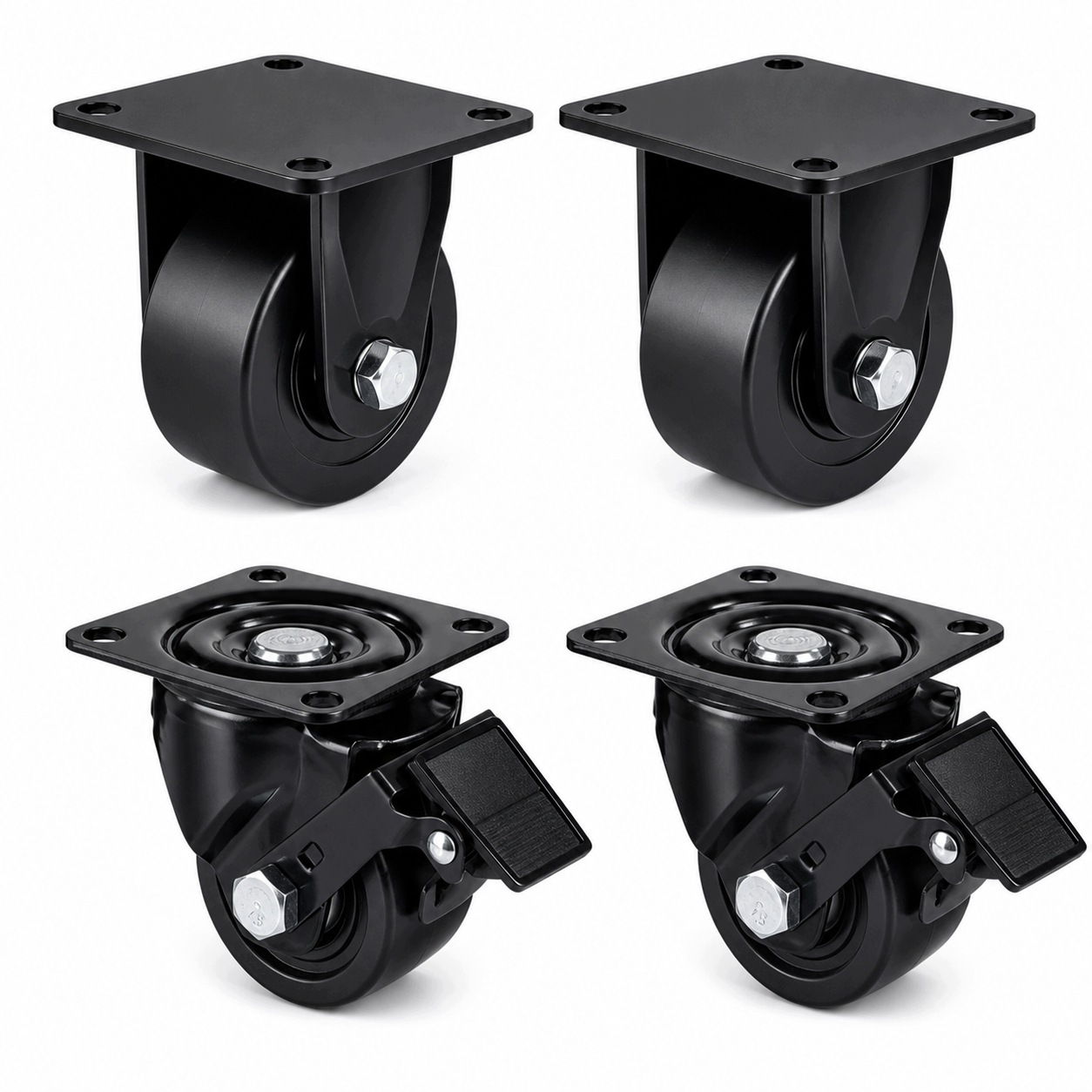 Sada 4 Průmyslových Koleček 75 MM Nylon 2X Brzda 2X Pevná Sada Koleček