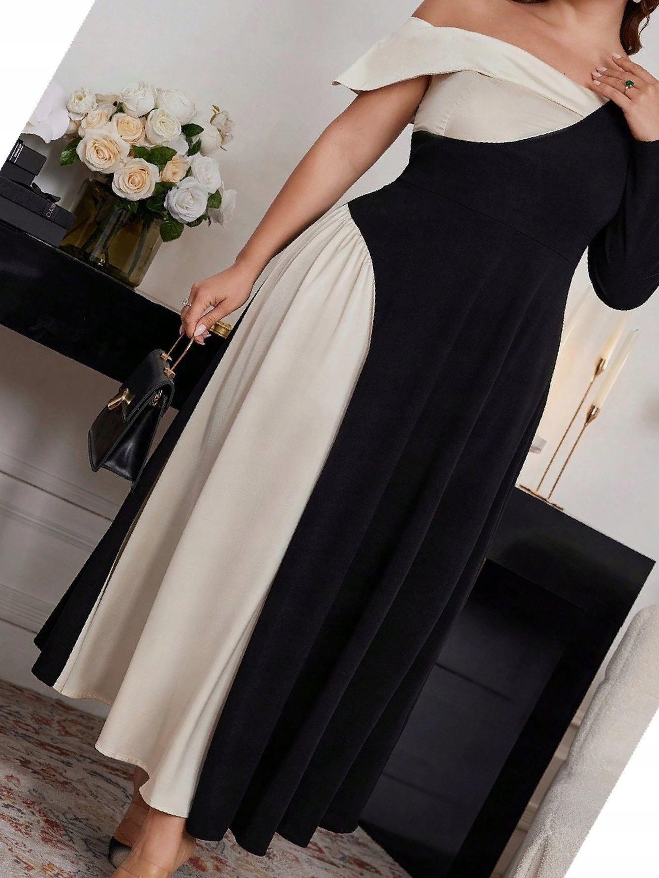 Šaty s jedním rukávem Dvoubarevná Stylová Maxi Elegantní 5XL 50