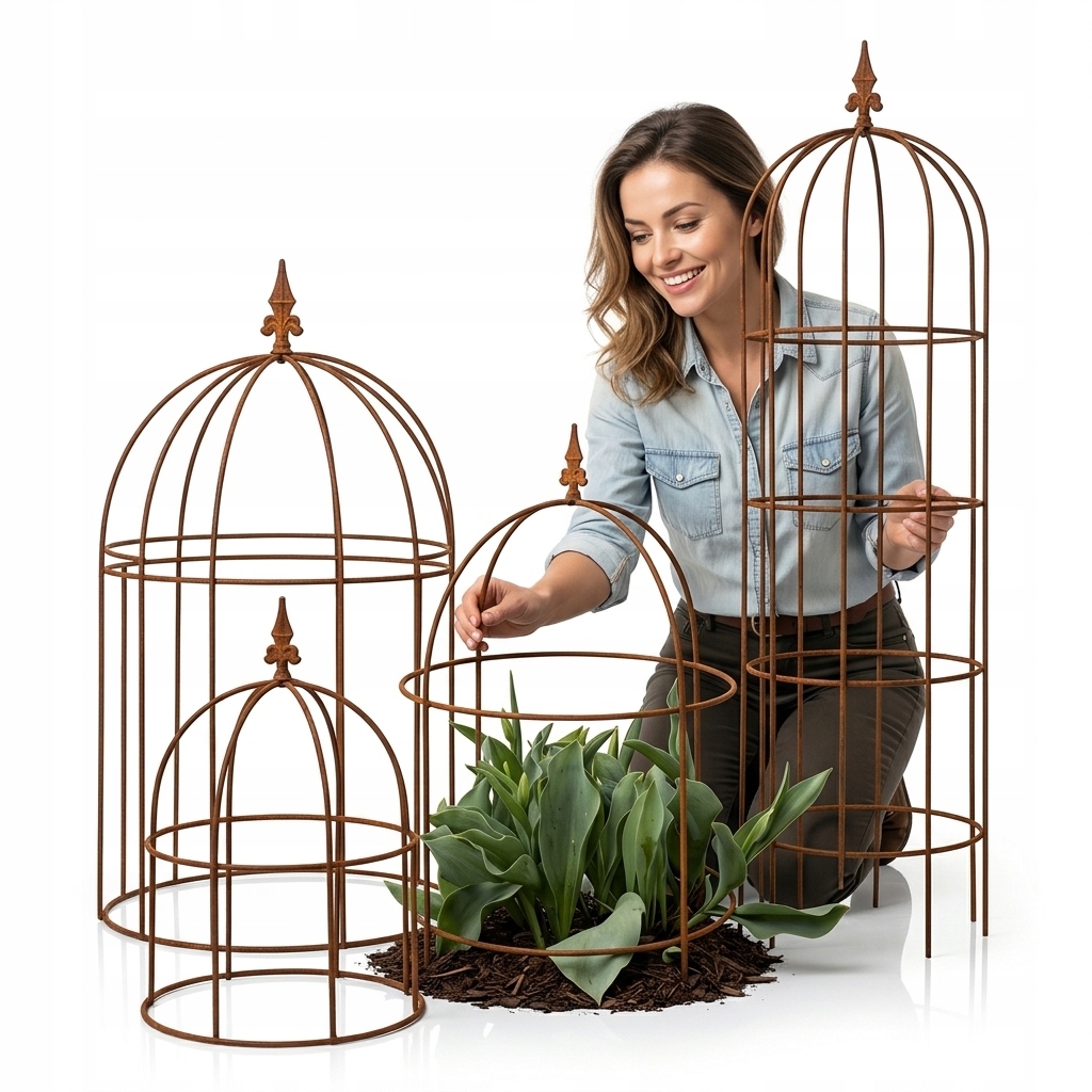 Podpory do Roślin Zestaw 4szt Metalowe Róż Hortensji Obelisk Rdza Solidna