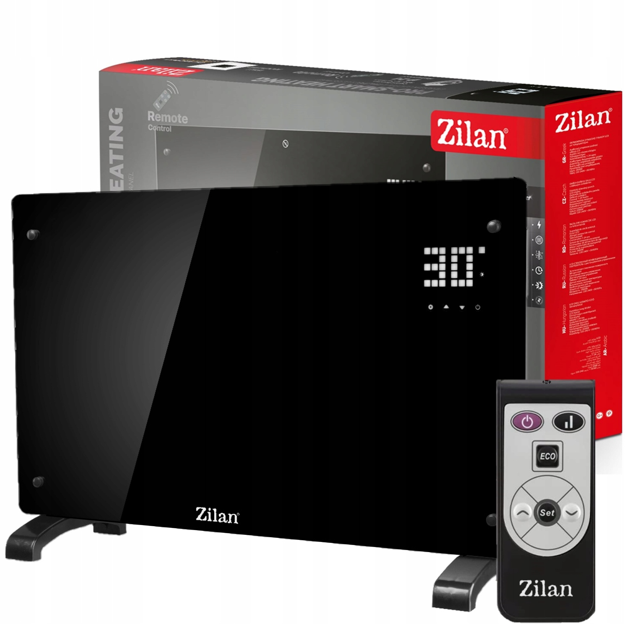 Grzejnik Szklany Panel Termostat Led Montaż Na Ścianę 2000W Pilot