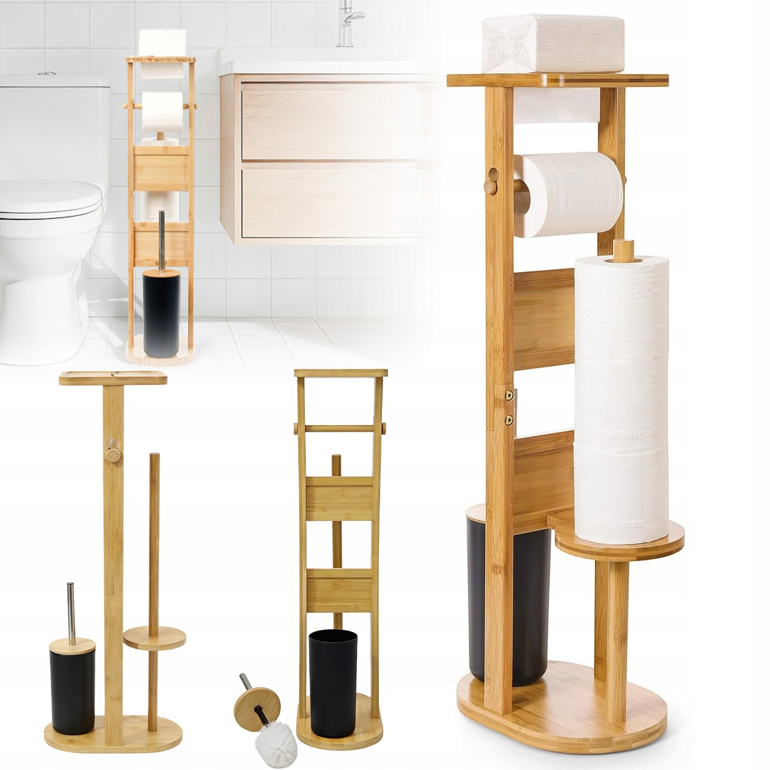 Stojan Na Toaletní Papír Bambus Moderní Wc Kartáč Žlutý