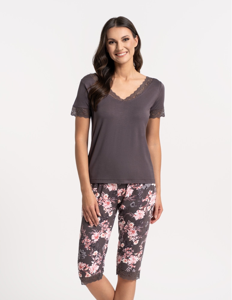 Piżama damska wiskozowa z koronką spodnie 3/4 krótki rękaw Moraj M