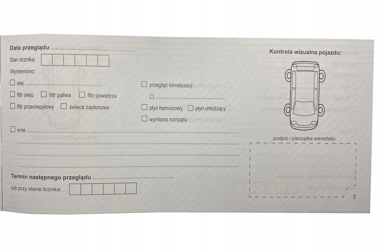 KSIĄŻKA SERWISOWA KSIĄŻECZKA NAPRAW SAMOCHODU Marka Inna