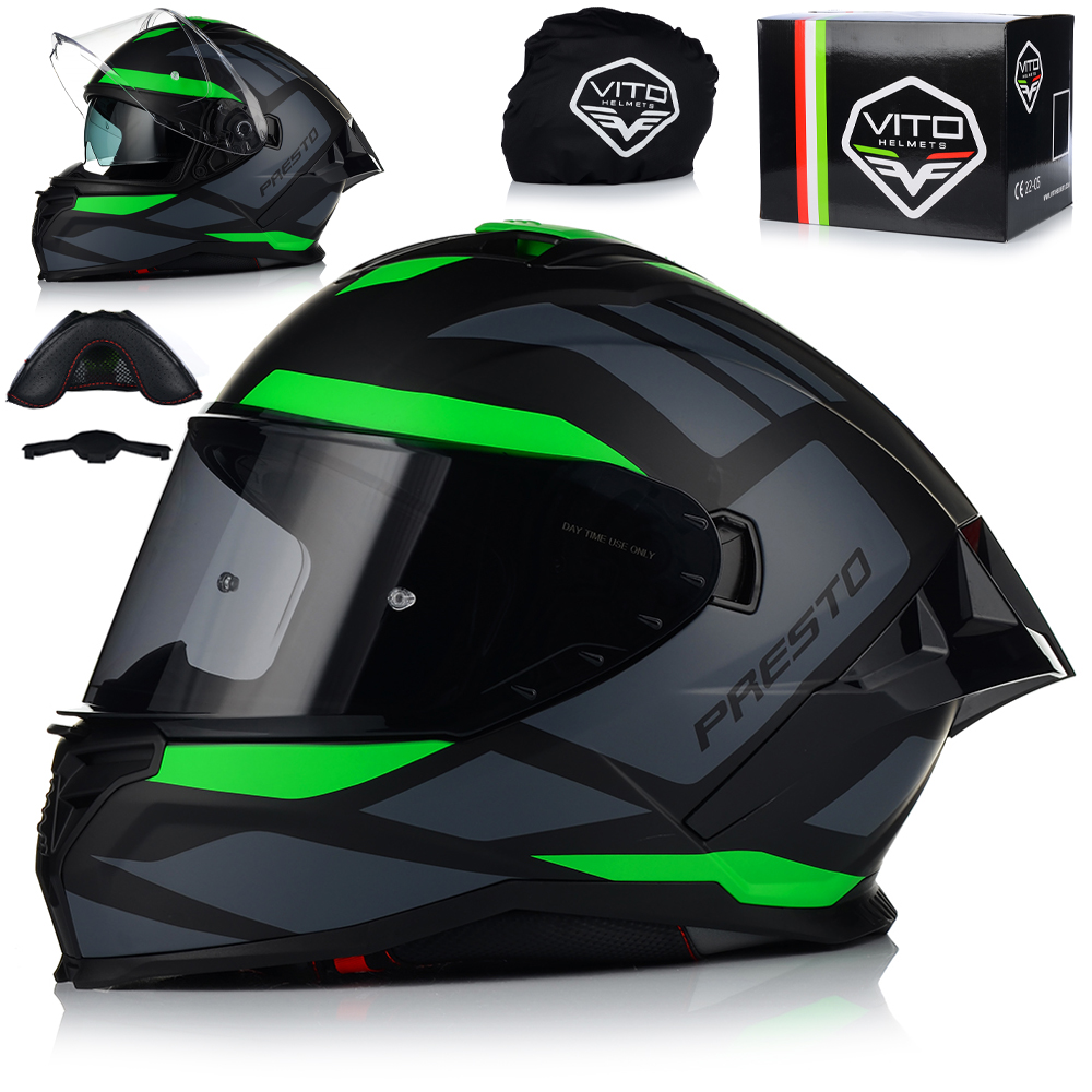 Motocyklová Prilba Vito Presto Aero Zelený Mat Systém Pinlock Clona