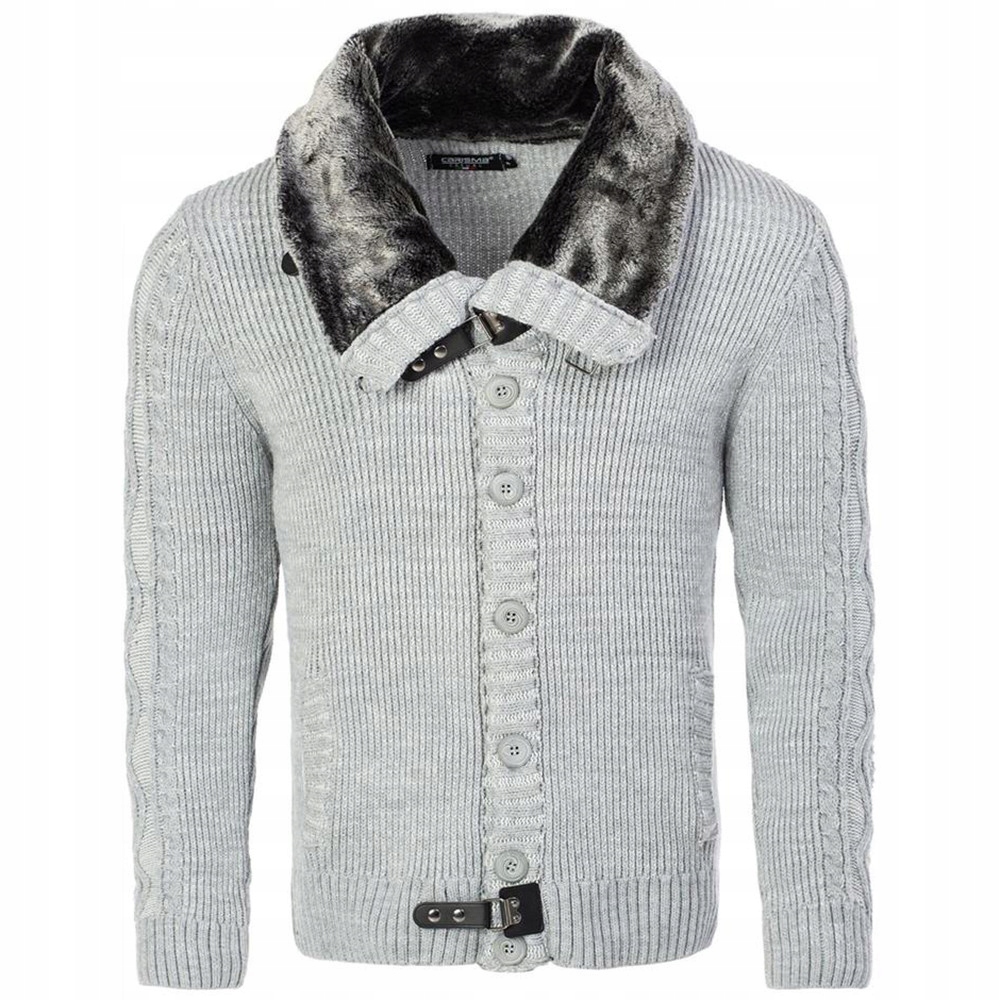 Carisma svetr pánský 7596 límec s kožíškem XXL šedá