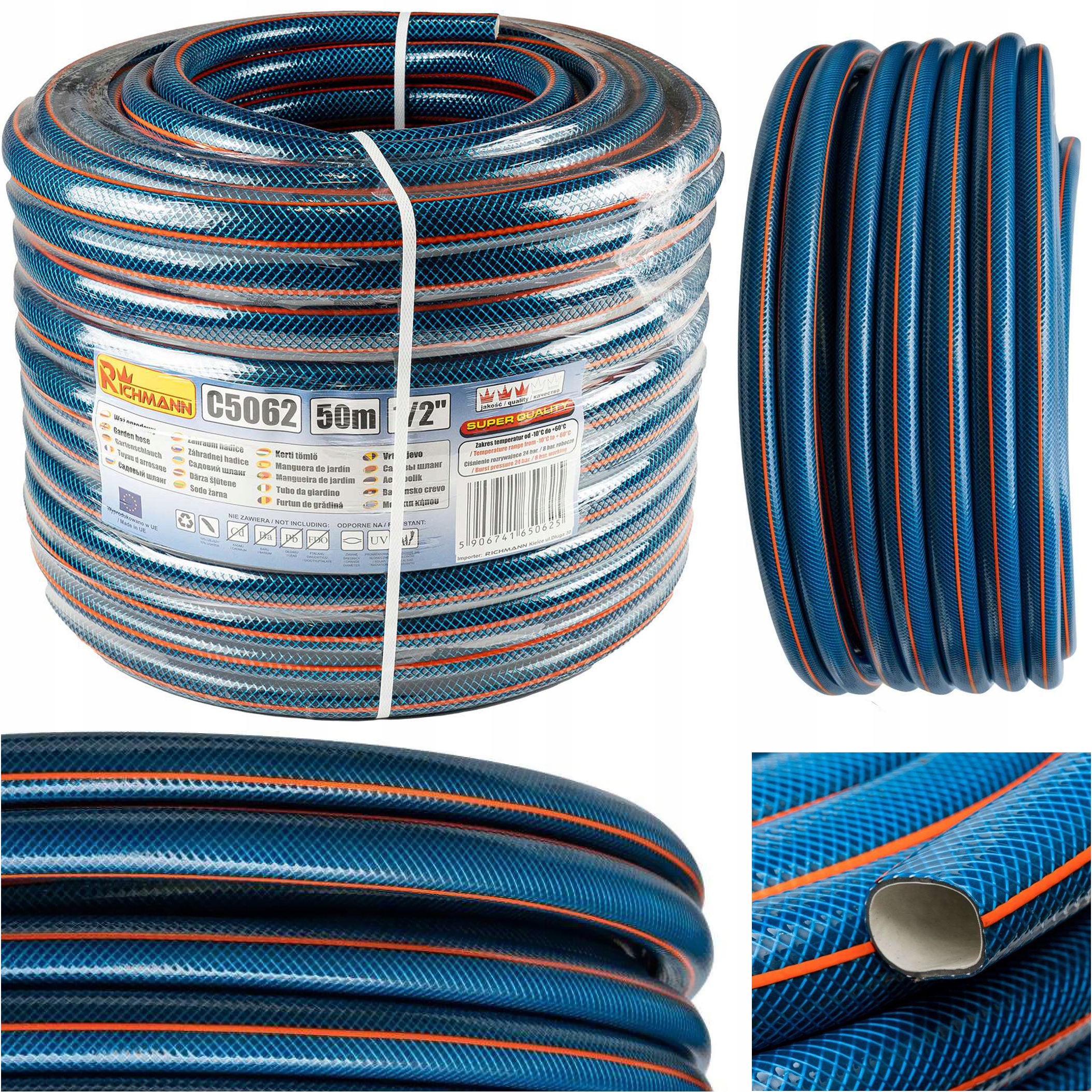 Wąż Ogrodowy Elastyczny 4-WARSTWOWY Premium Wytrzymały Odporny Uv 1/2" 50 M