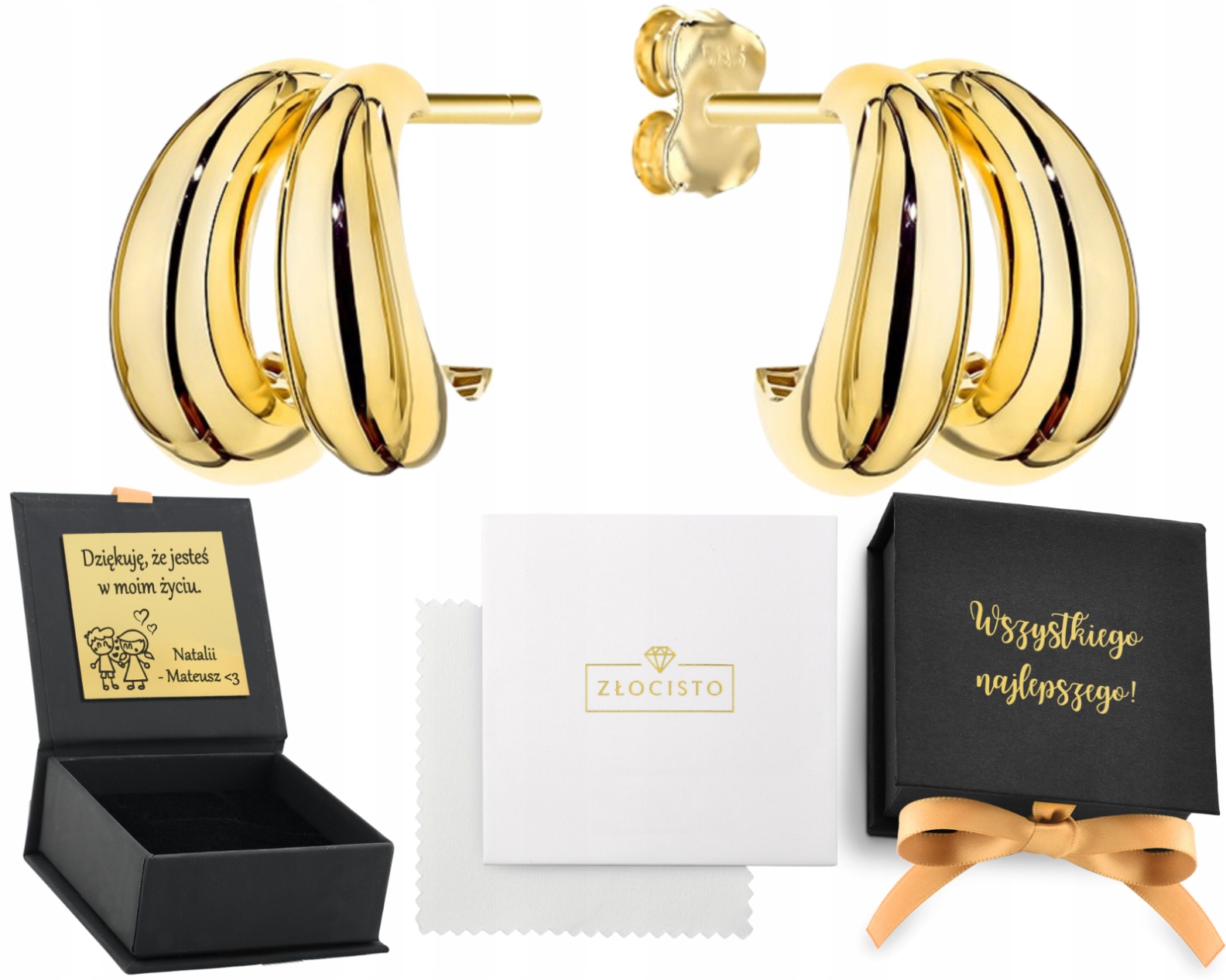 Zlaté Náušnice Zaoblené Náušnice 585 Dárek