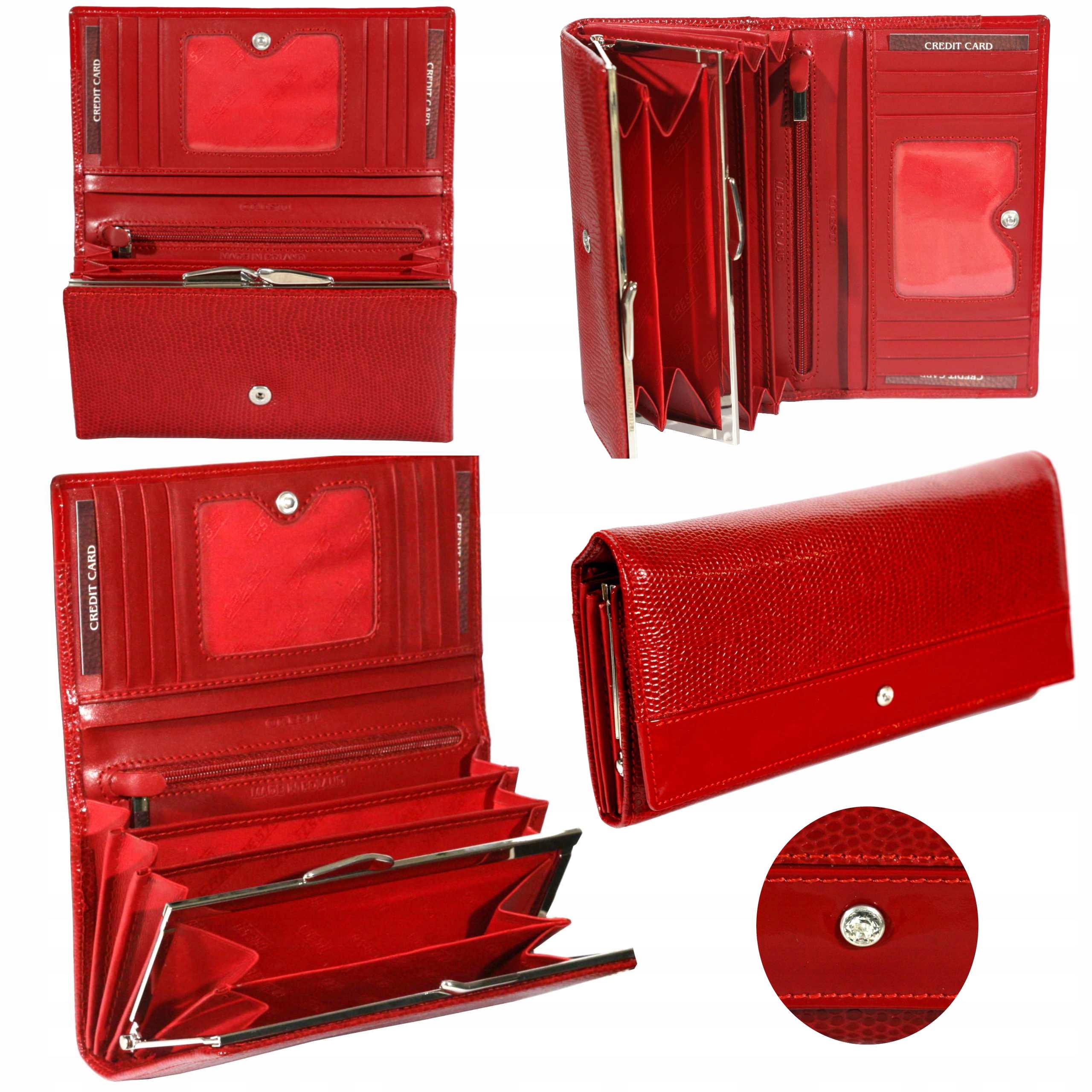 Dámská kožená peněženka velké červené krystaly Swarovski polská výroba