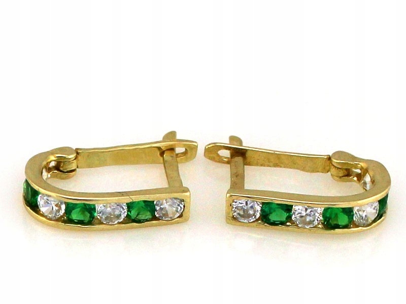 Zlaté náušnice 585 se zelenými zirkony pro ženy a dívky 0.96 g