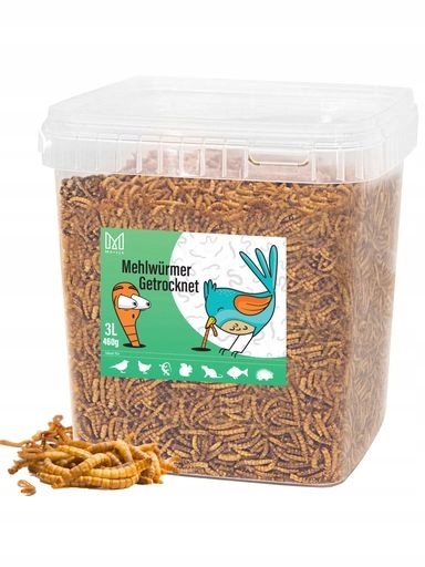 2 x Mersjo Sušené larvy moučníku, krmivo pro koi, hlodavce, ježky, 3 l, 460 g