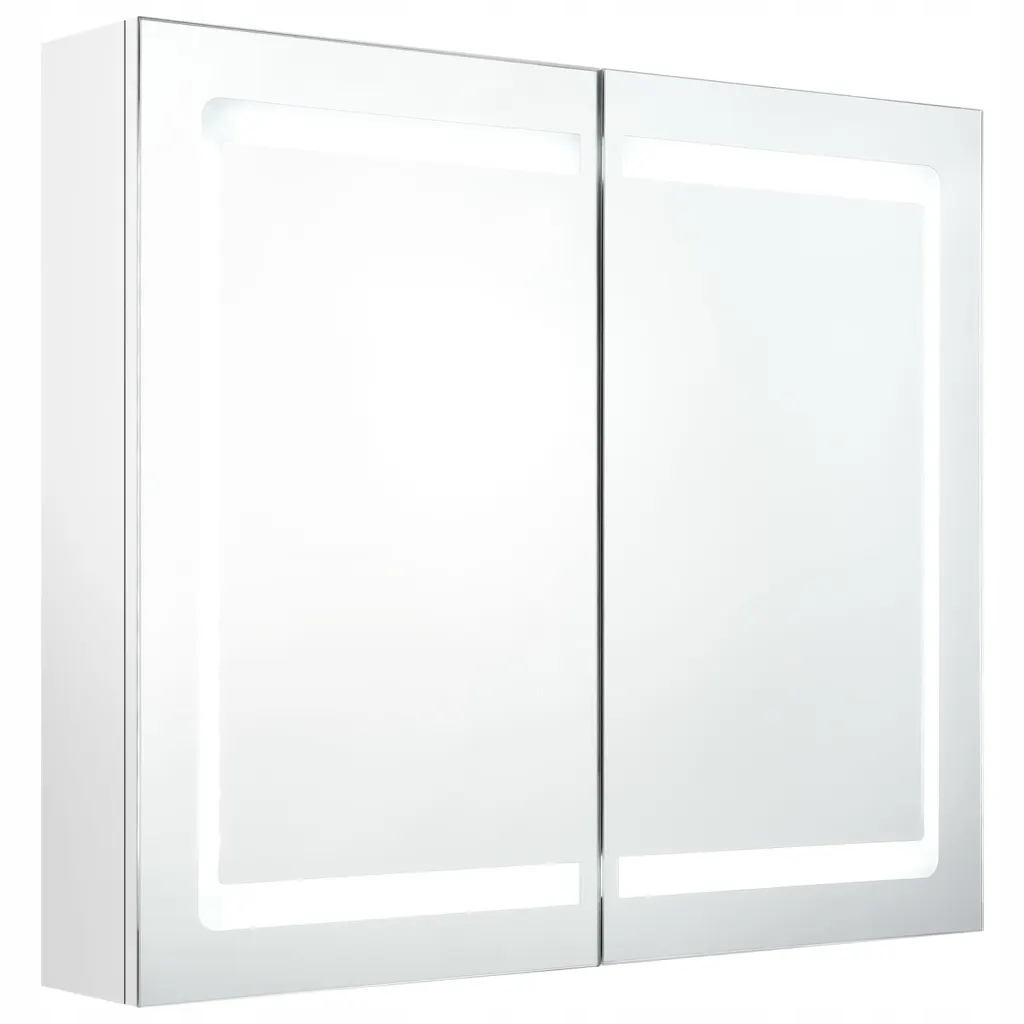 Nástěnná skříňka se zrcadlem a Led osvětlením, lesklá bílá, 80 x 12 x 68 cm