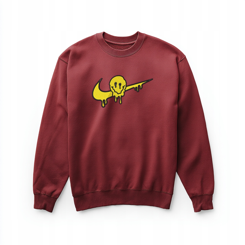 Mikina bordó s výšivkou „Yellow Smiley“ – unisex, 80% bavlna, 280 g/m², S