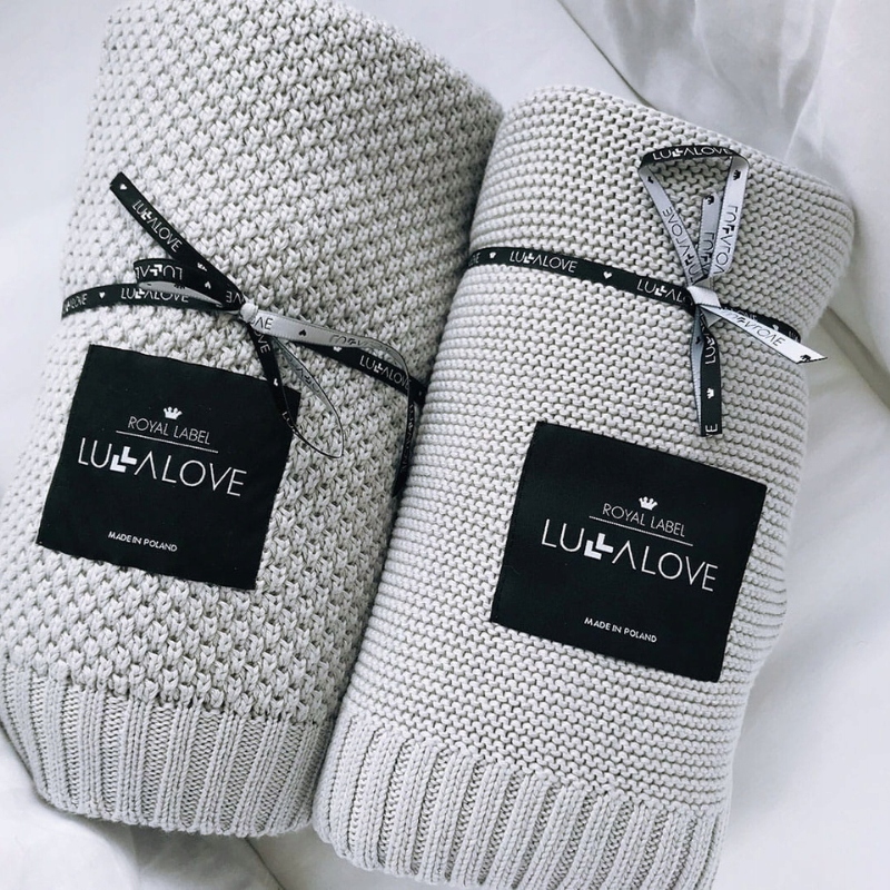 Bambusowy koc makaronik szara chmurka - LULLALOVE Szerokość produktu 80 cm