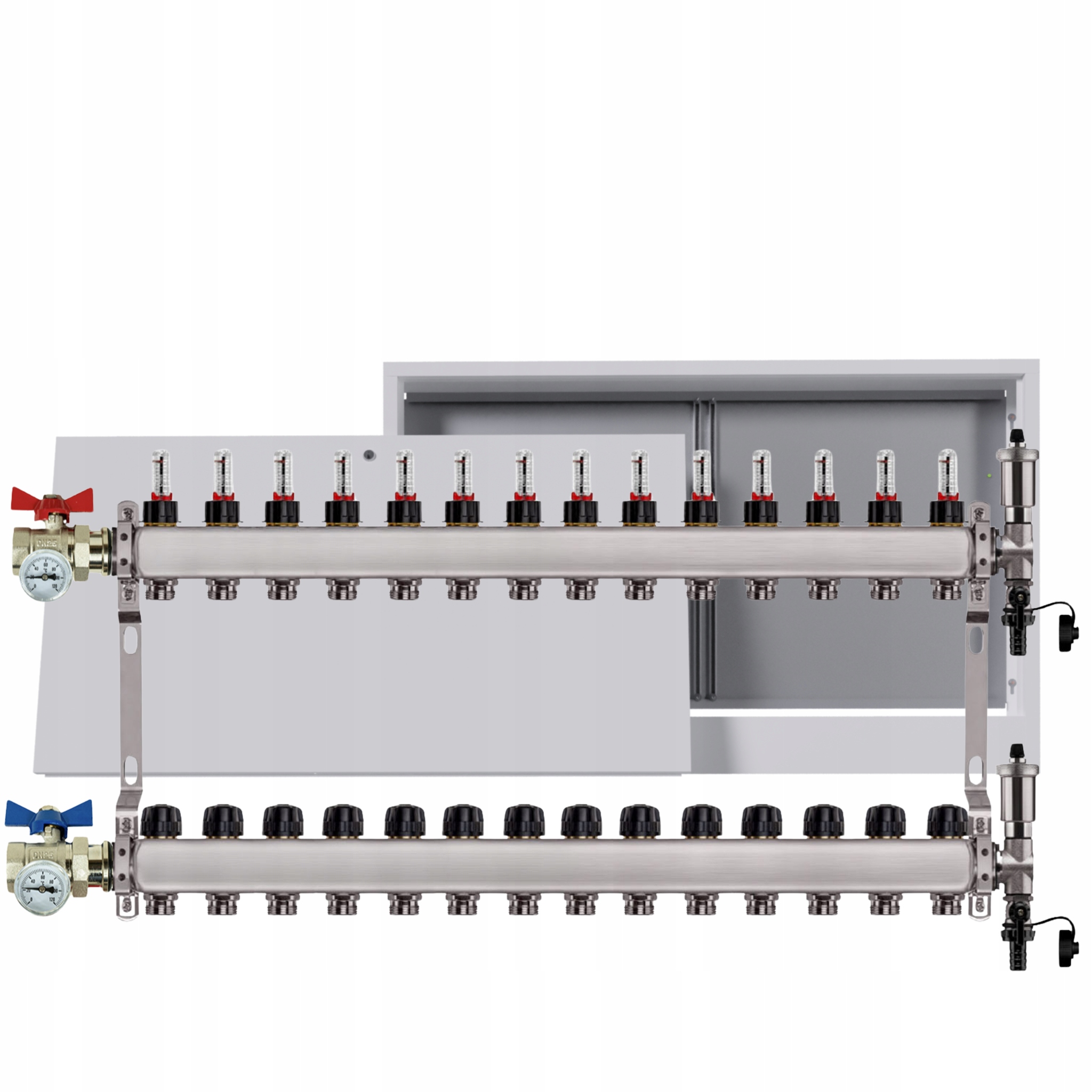 Nerezový rozdeľovač podlahy 14 Obvody Nástenná skrinka Ventily