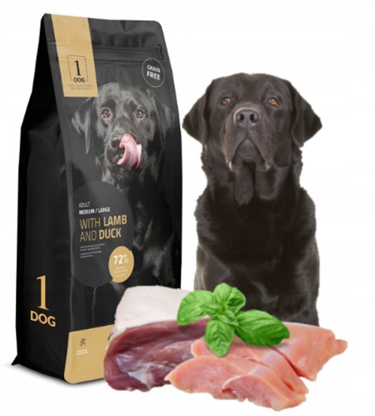 Sucha karma dla psa jagnięcina kaczka dla średnich i dużych ras 12kg 1DOG