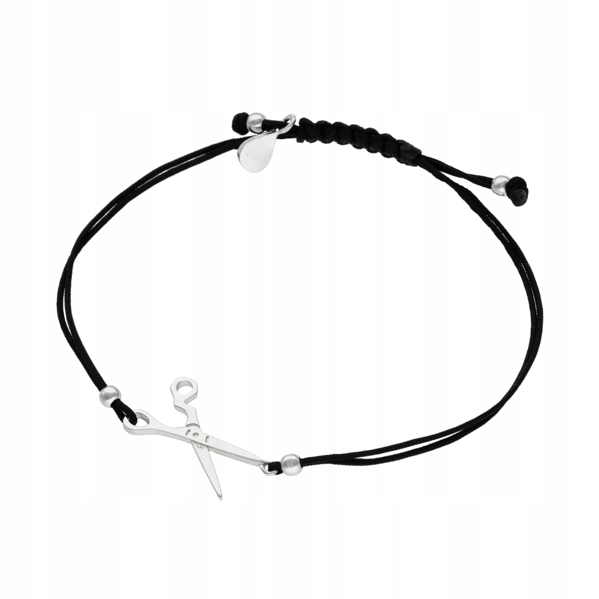 Provázkový náramek nůžky černý stříbro