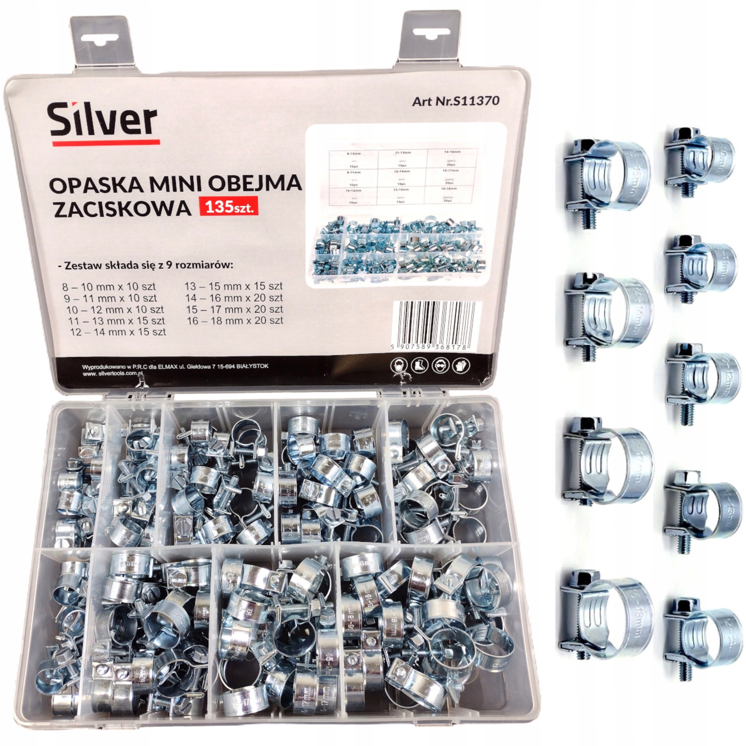 ZESTAW OPASEK ZACISKOWYCH CYBANTY OBEJMY STALOWE SPRĘŻYSTE 135 ELEMENTÓW