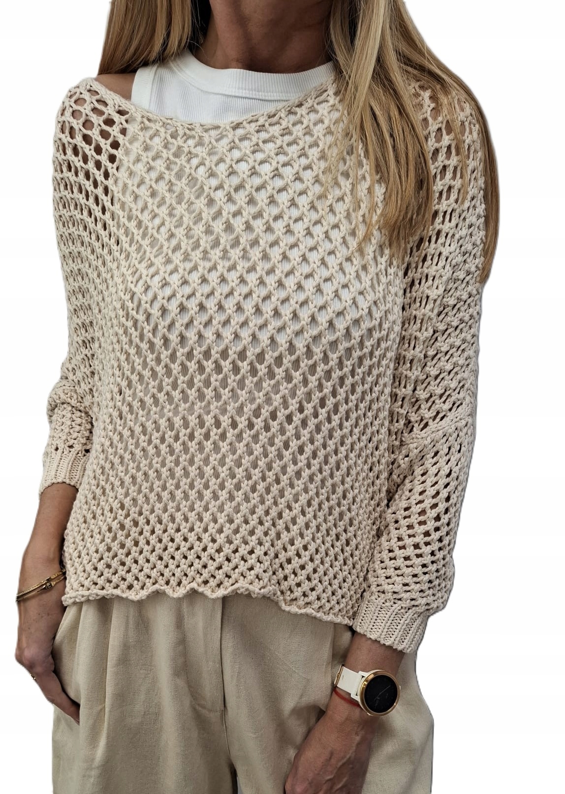 Cocomore Ažurový svetr Síťka Přehoz Béžová Krémová