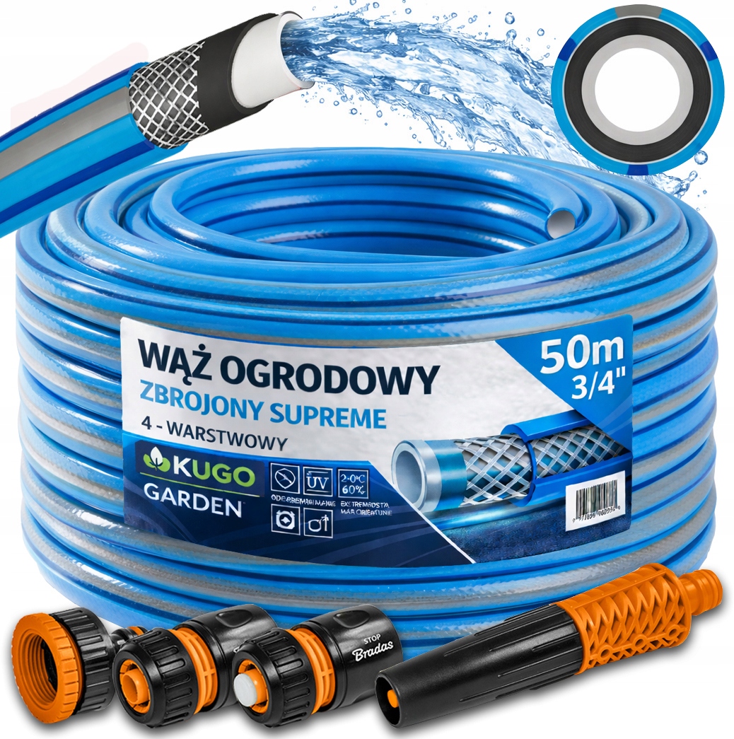 Hadice 3/4" 50 m 4 Vrstvy Plus Supreme Zavlažovač Set Bradas