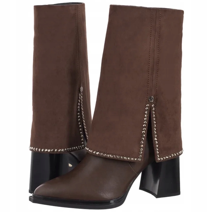 Kožené boty Dámské kozačky Kotníkové Boty na podpatku Maciejka Hnědé K7206