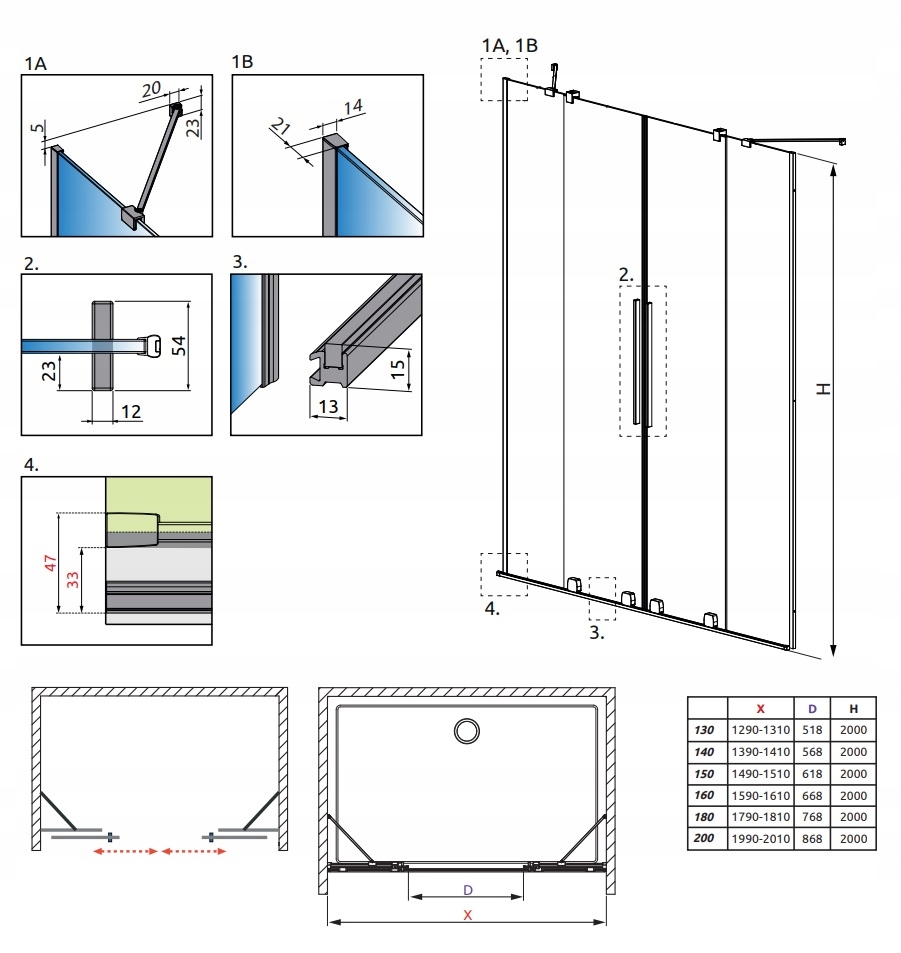 Drzwi prysznicowe FURO DWD 140x200 RADAWAY Black Kod producenta 10108388-54-01 10111342-01-01