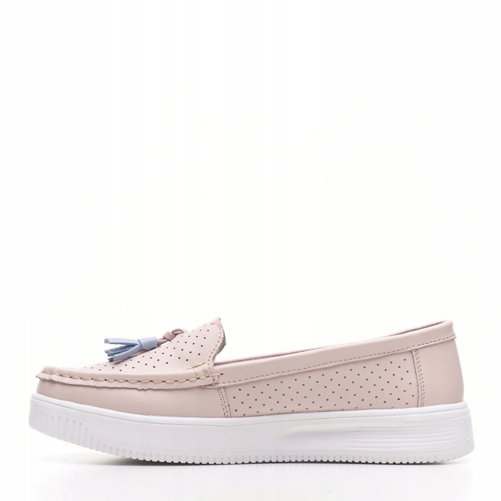 RÓŻOWE JASNE MOKASYNY SKÓRZANE AŻUROWE PLATFORMY CHWOSTY POLSKIE 39 Wzór dominujący bez wzoru