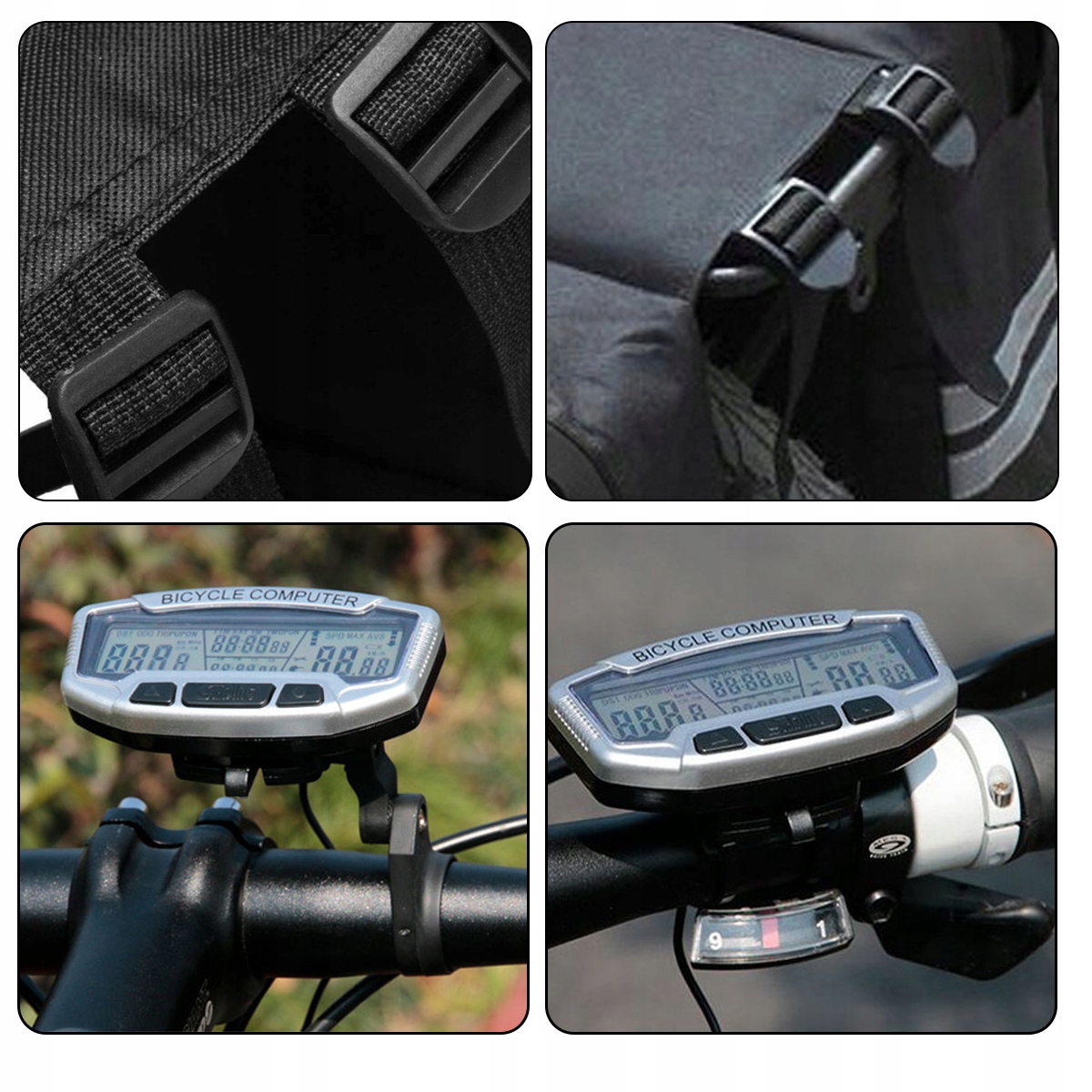 Wodoodporny Licznik Komputer Na Rower + Torba Sakwa Rowerowa Na Bagażnik Materiał dominujący poliester